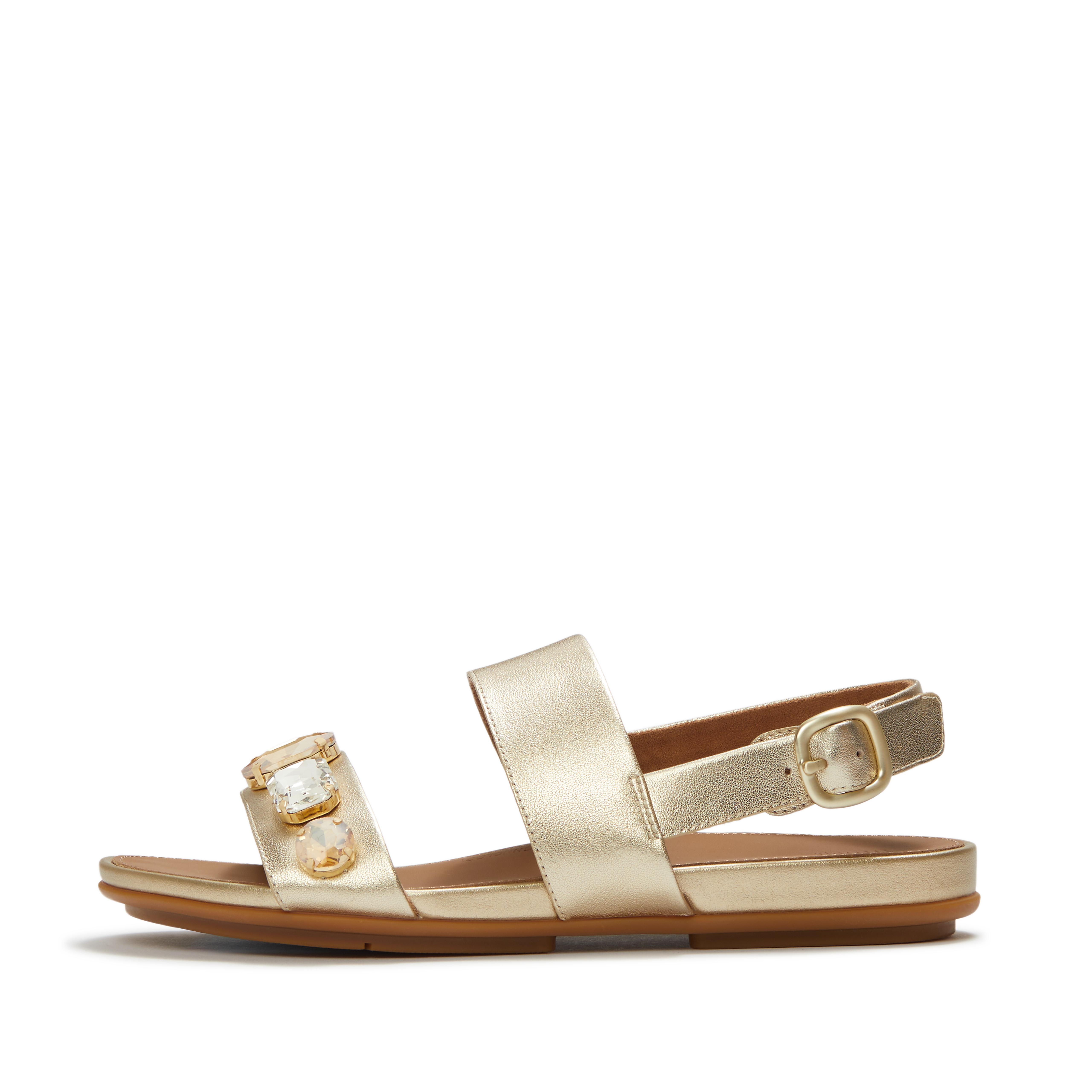 Fit Flop  Gracie Ultra-Jewel Metallic- Back-Strap Sandals Platino Leather in Women's size 6.5