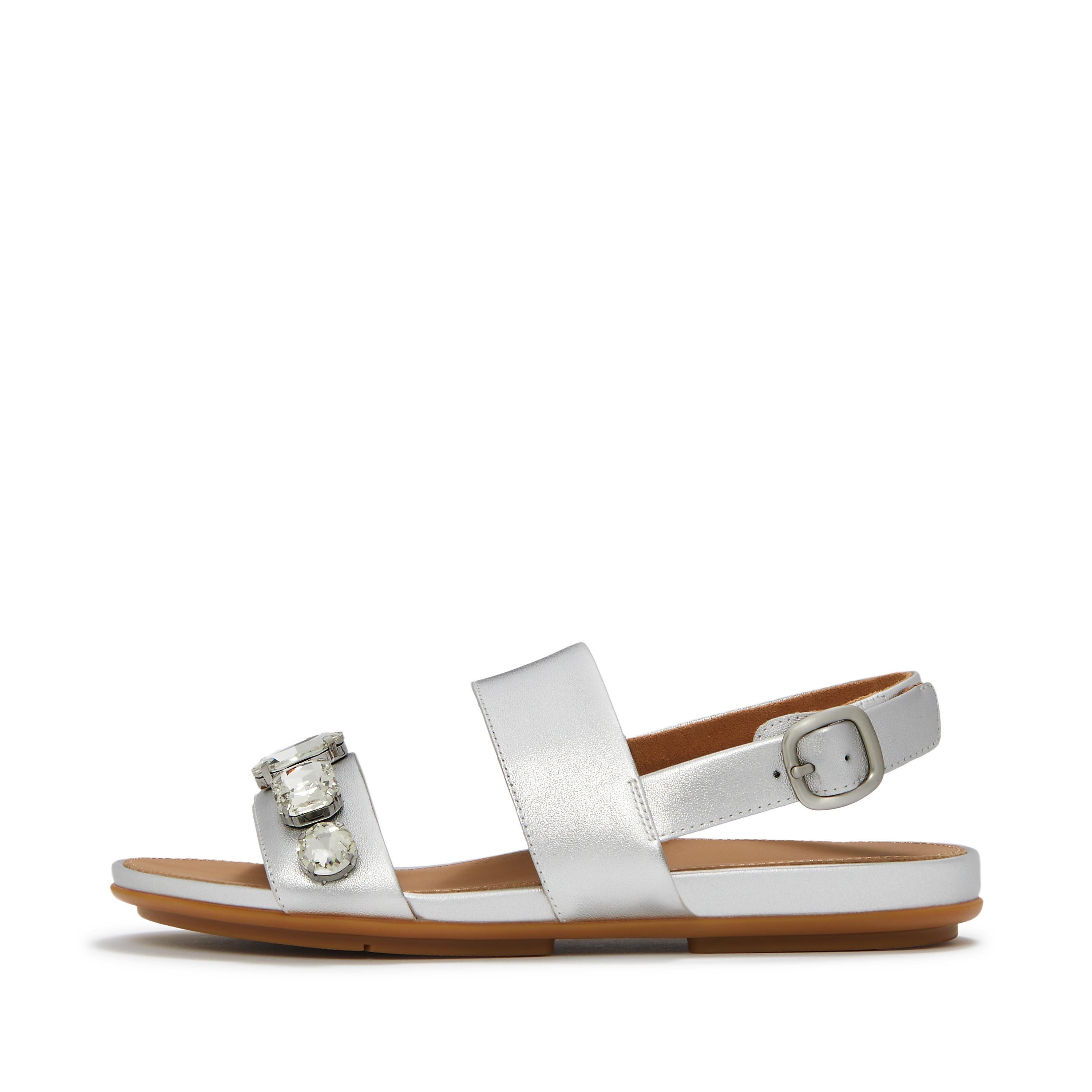 Fit Flop  Gracie Ultra-Jewel Metallic- Back-Strap Sandals Silver Leather in Women's size 6.5