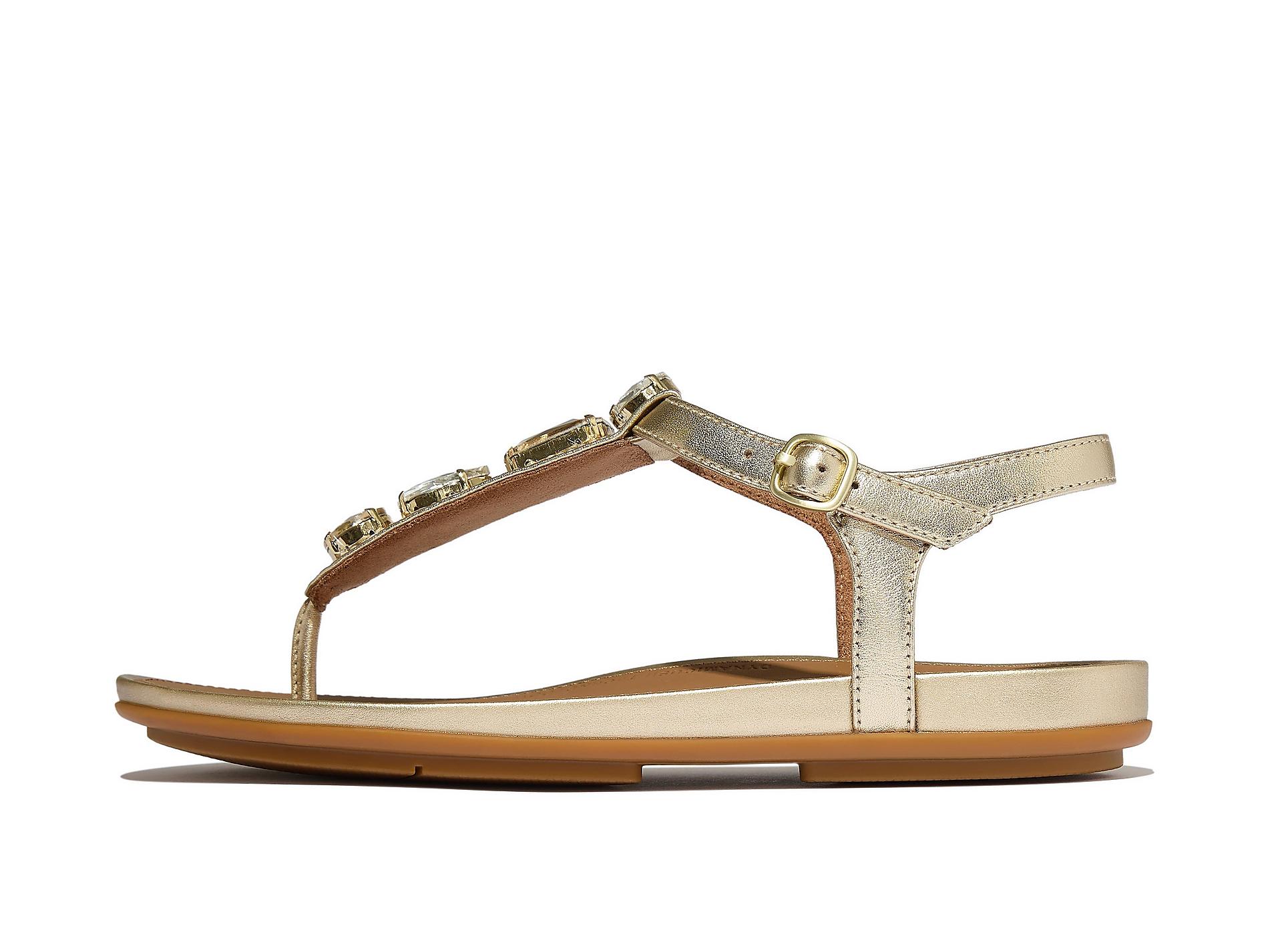 GRACIE Ultra-Jewel Metallic-Leather T-Bar Sandals