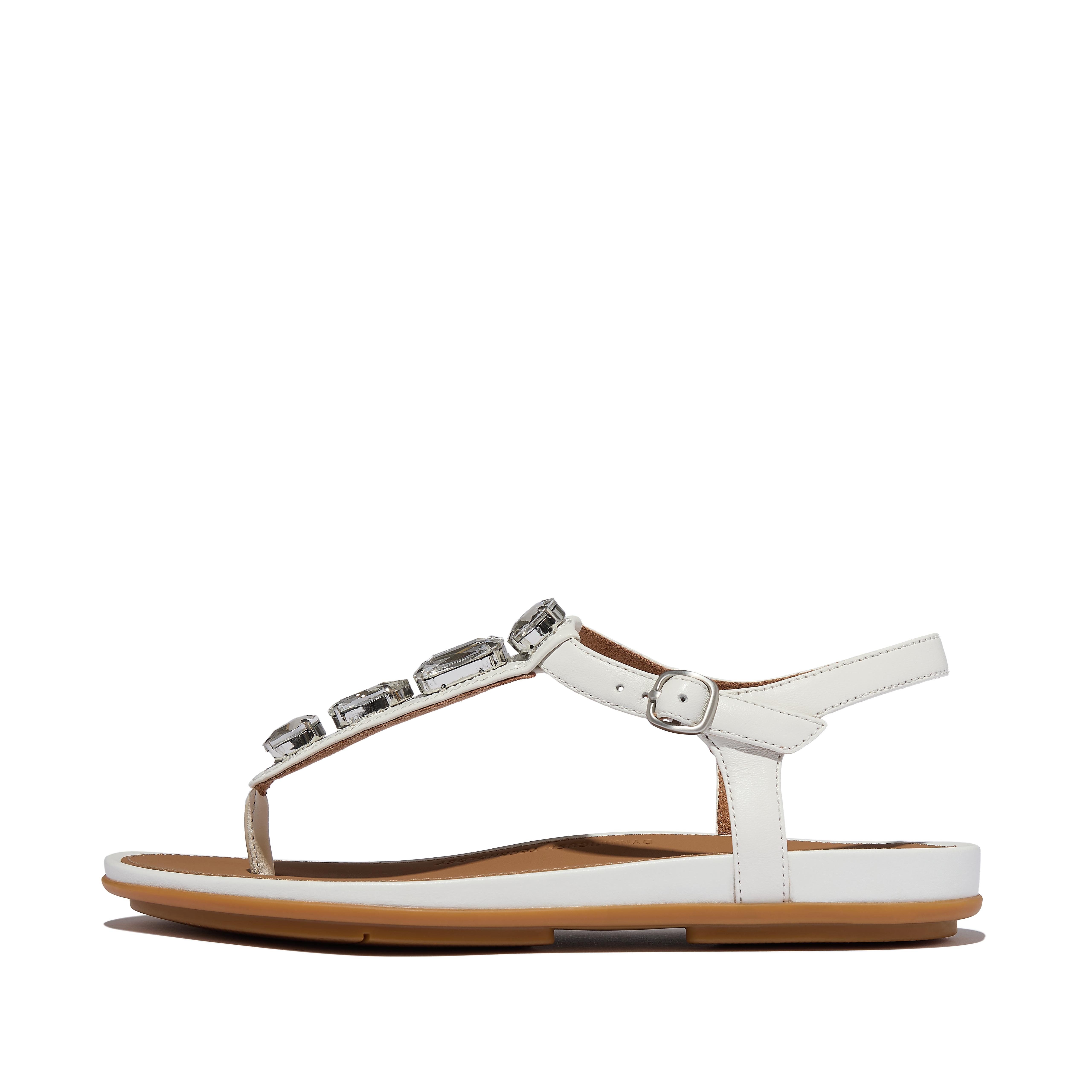 Fit Flop  Gracie Ultra-Jewel  T-Bar Sandals Urban White Leather in Women's size 6.5