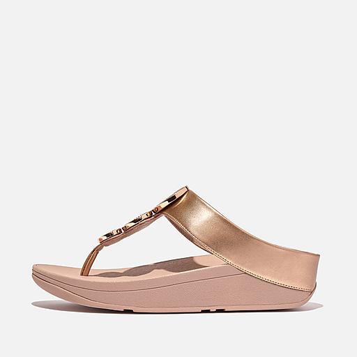 Fitflop Halo Bead circle Metallic Toe post Slides Pink EU 36 Woman