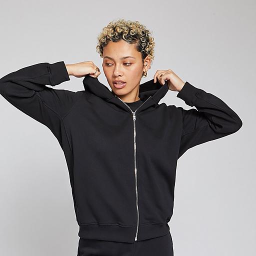 Black full zip hoodie women's hot sale