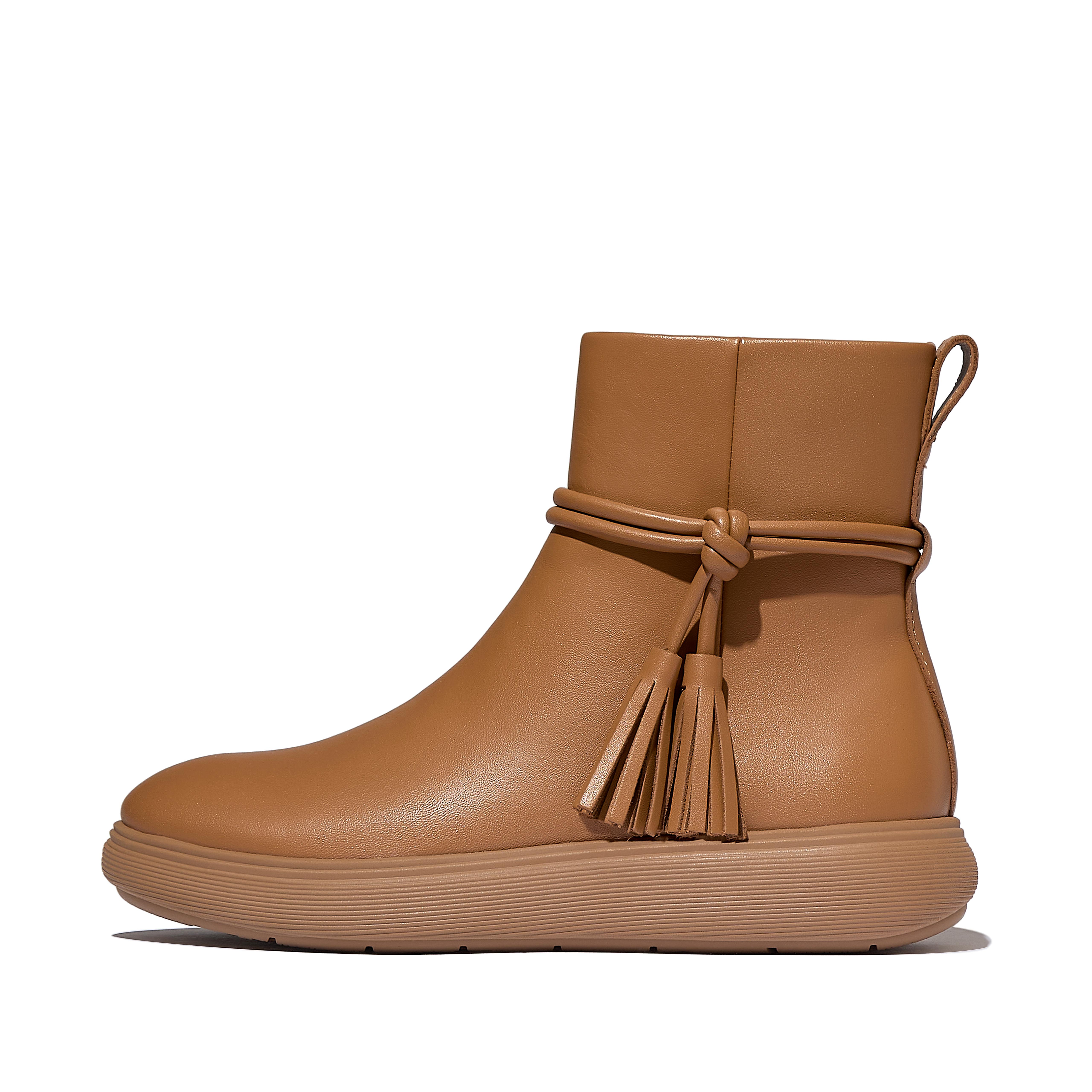 FitFlop iQ-COMFF Tassel Leather Short Boots Leather/Pu, Outlet, Desert Tan, Size: US 7.5