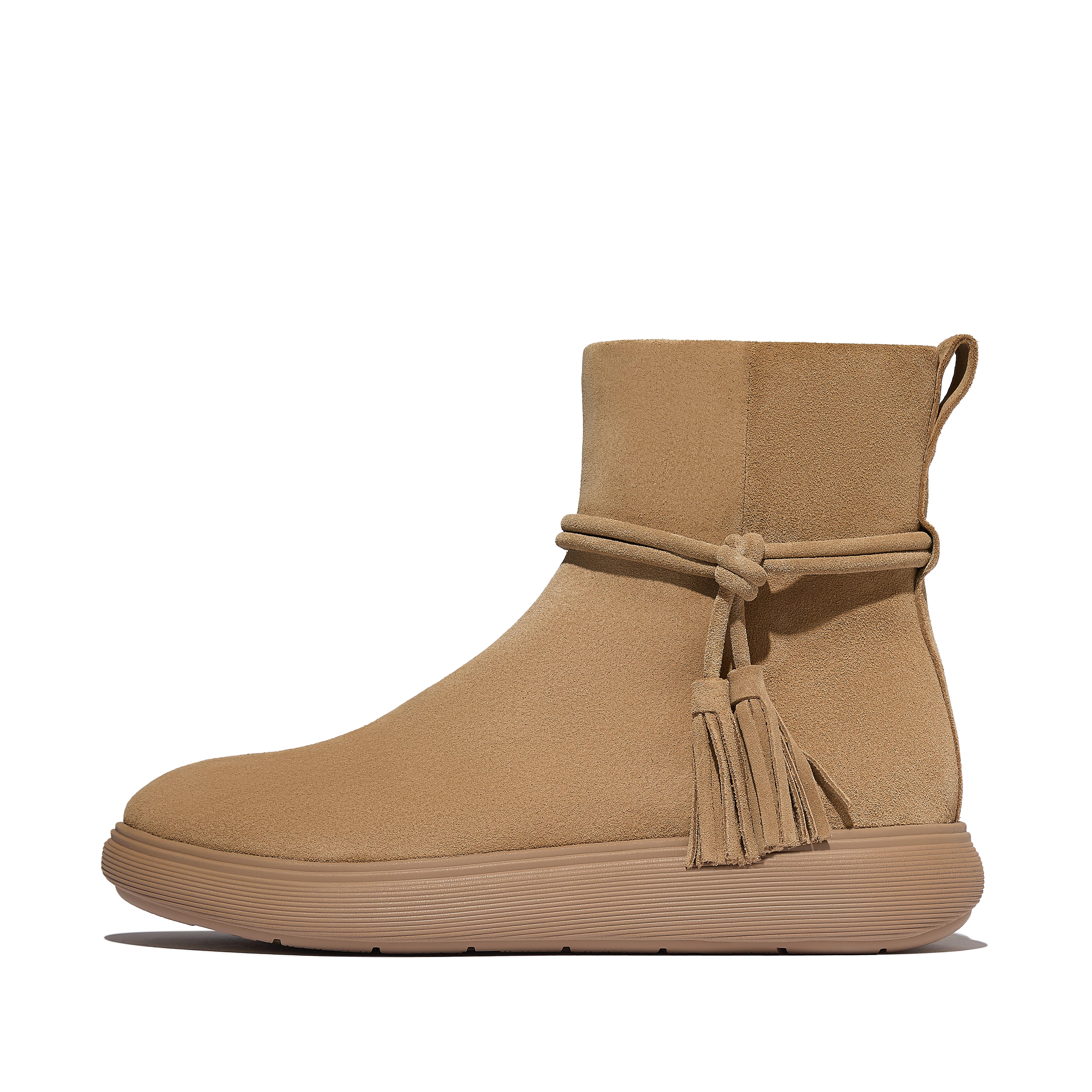 FitFlop iQ-COMFF Tassel Suede Short Boots, Outlet, Camel Brown, Size: US 7.5