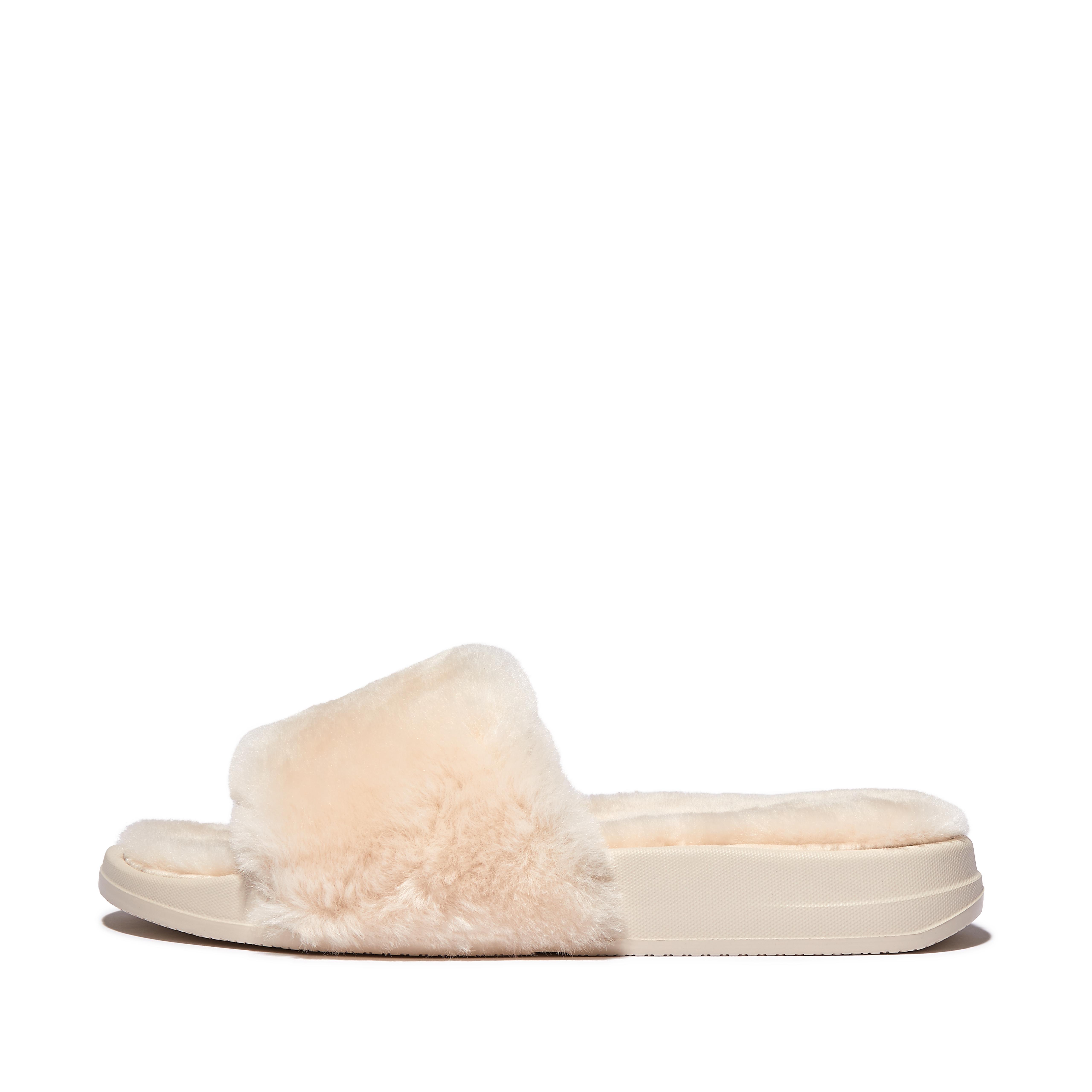 Fitflop Shearling Slides,Ivory