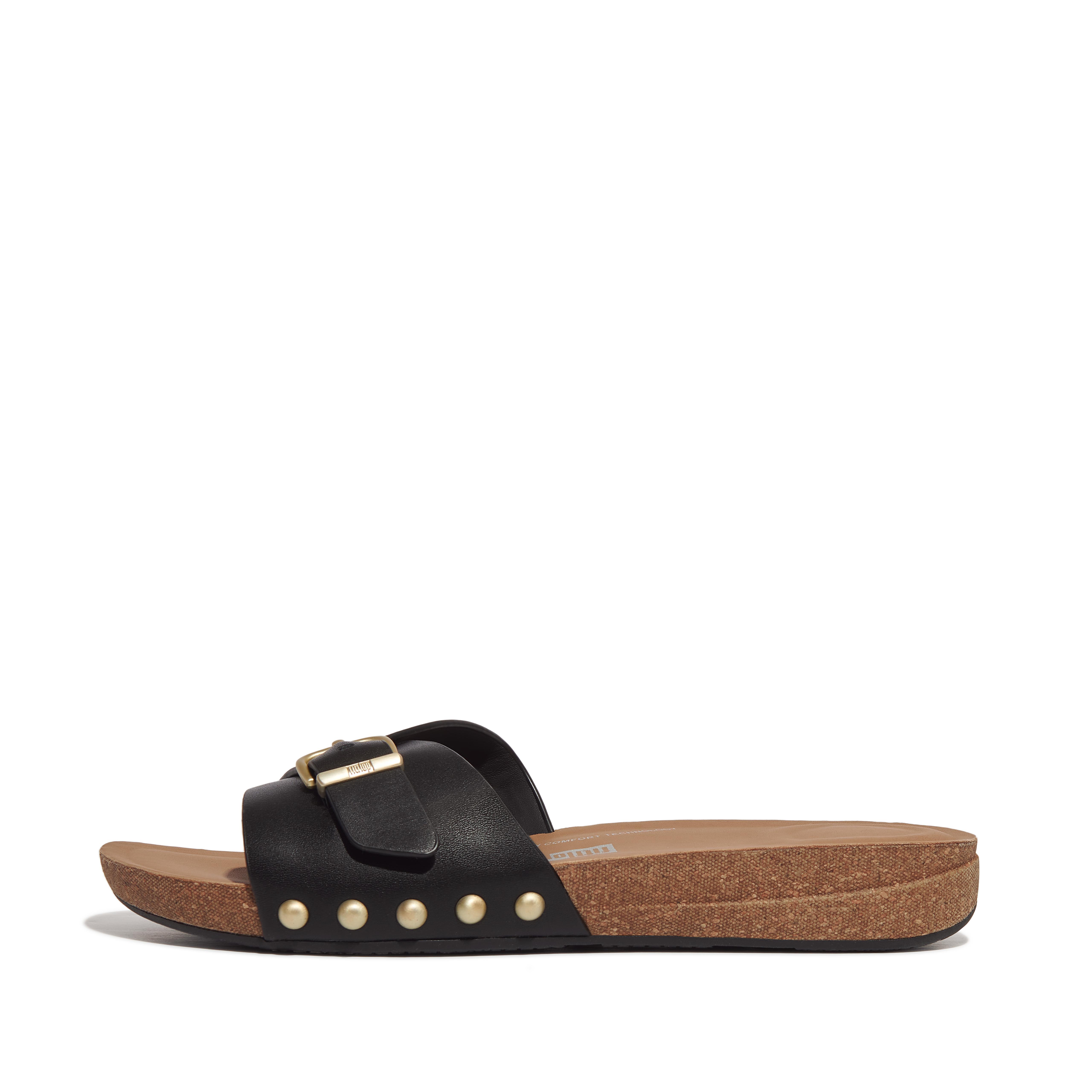 Women IQUSHION Adjustable Buckle Leather Sliders, Full Price