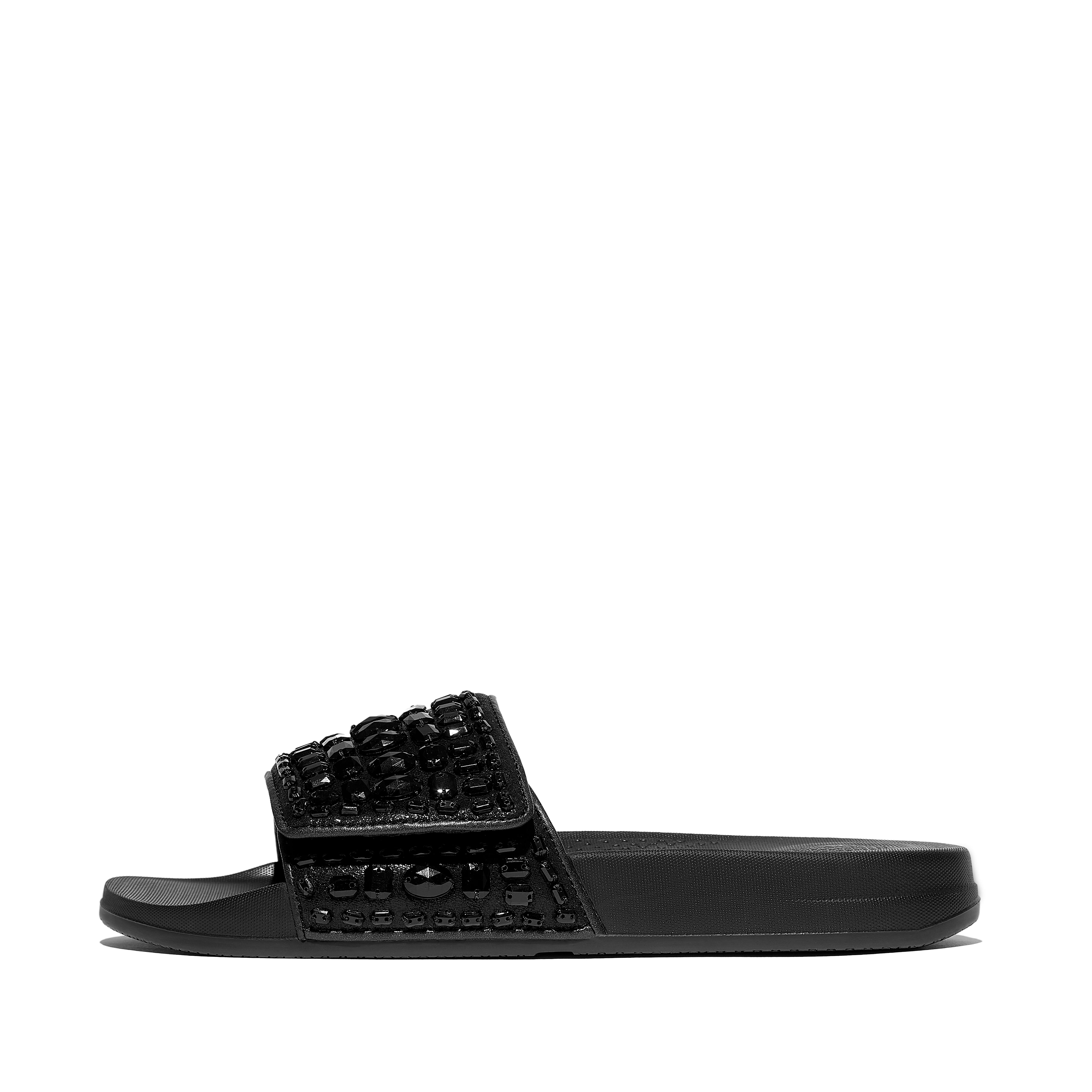 Women IQUSHION Adjustable Multi-Crystal Sliders Microfibre Crystals Faux Leather