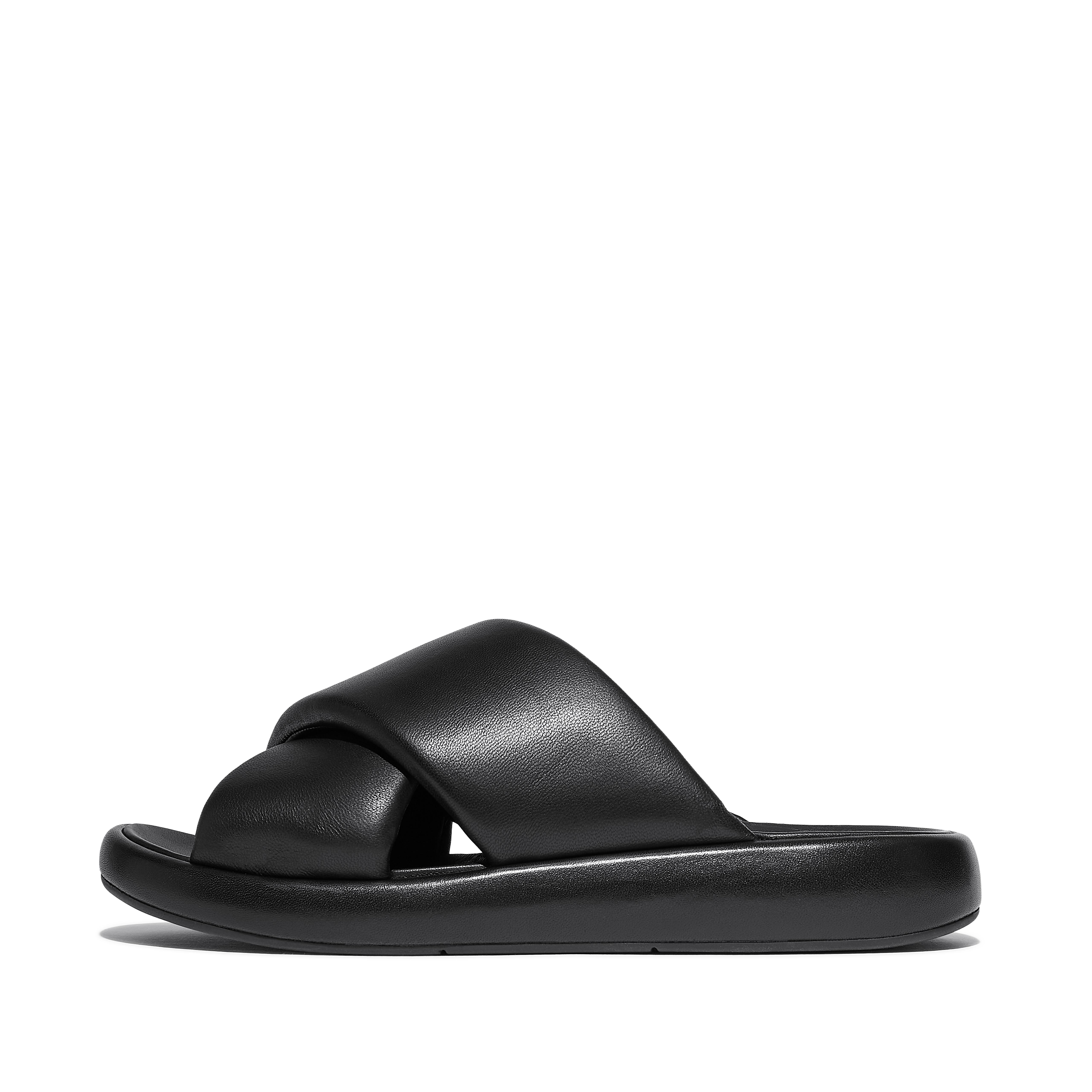 Women IQUSHION D-Luxe Padded Leather Cross Slides