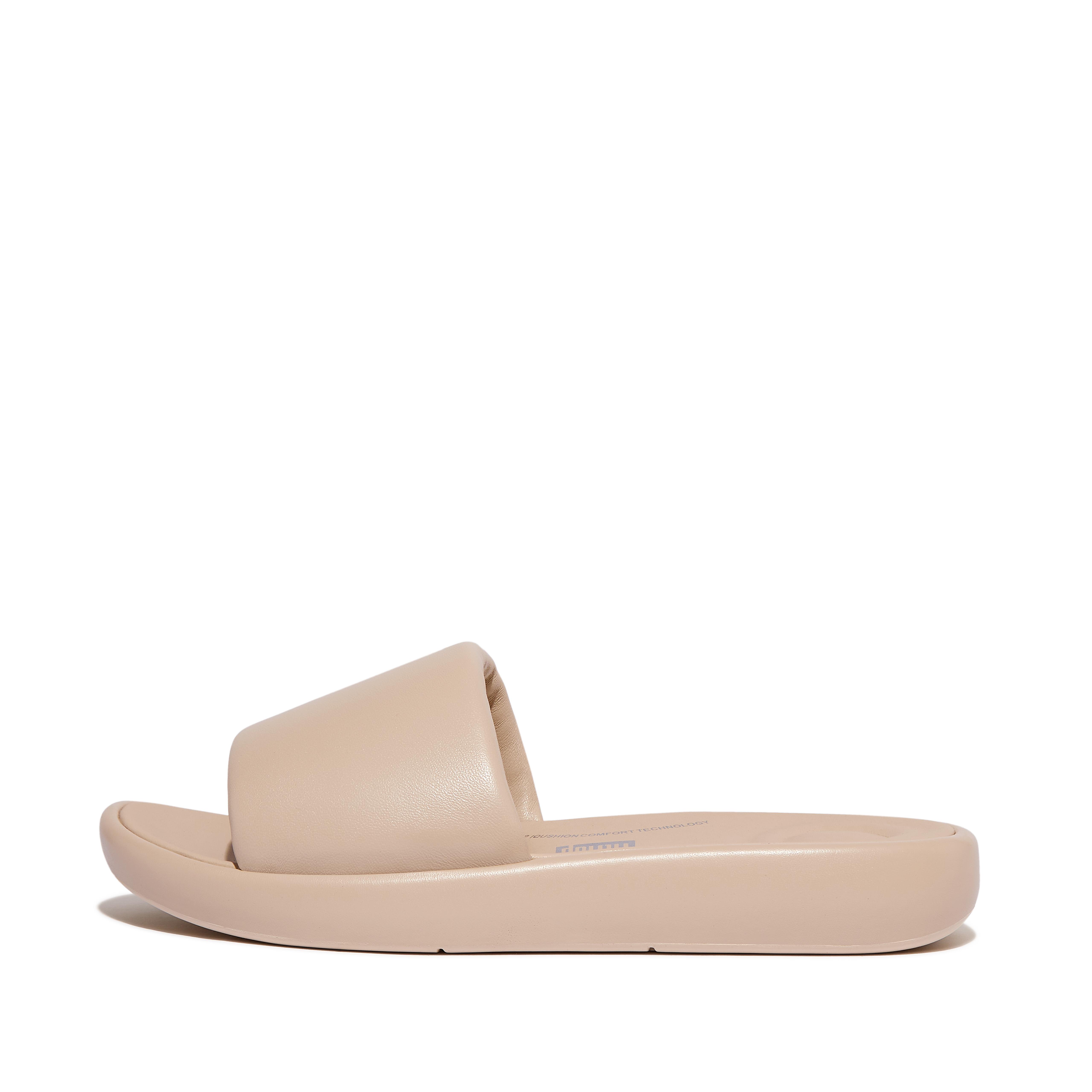 Women IQUSHION D-LUXE Padded Leather Slides, Outlet