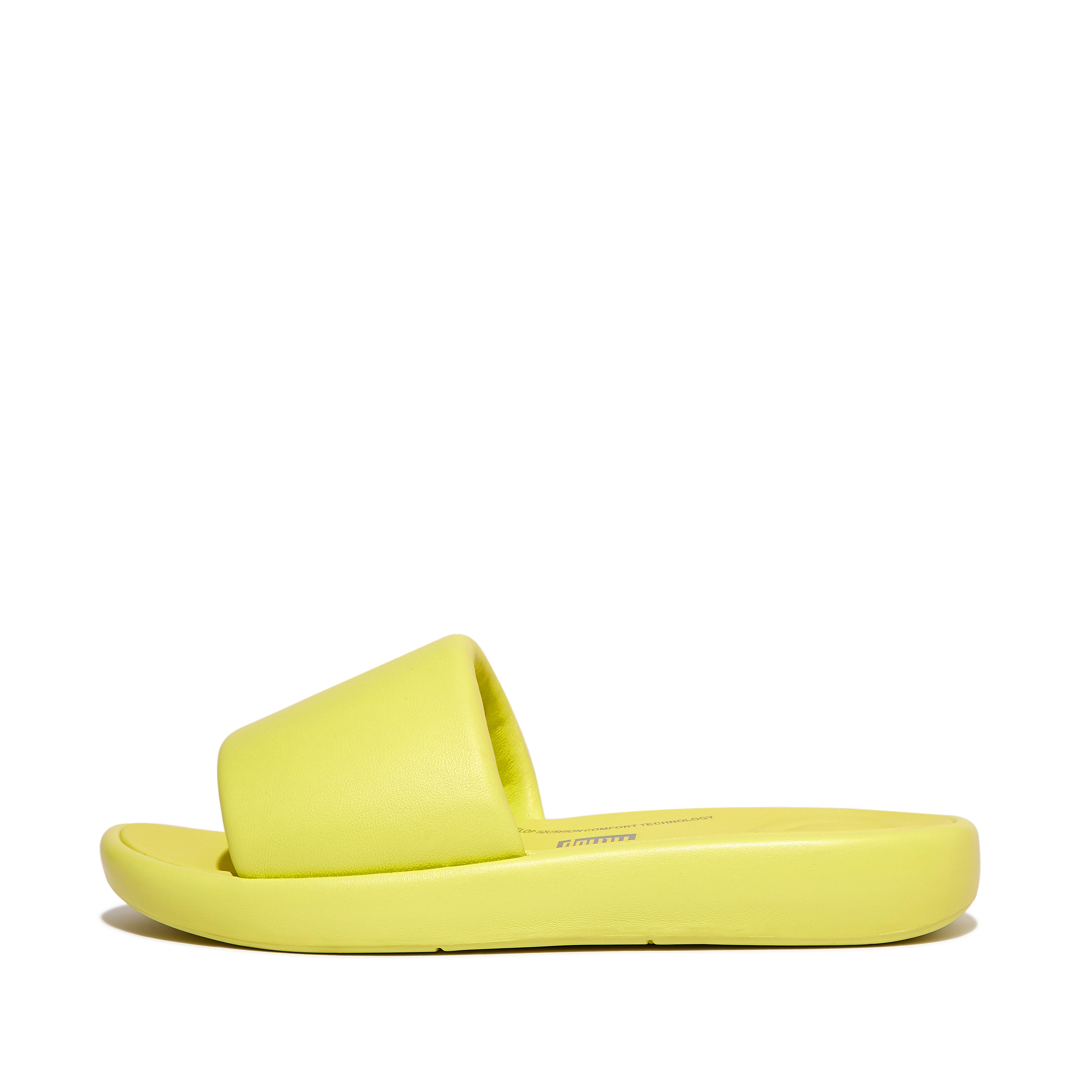 Women IQUSHION D-LUXE Padded Leather Slides, Outlet