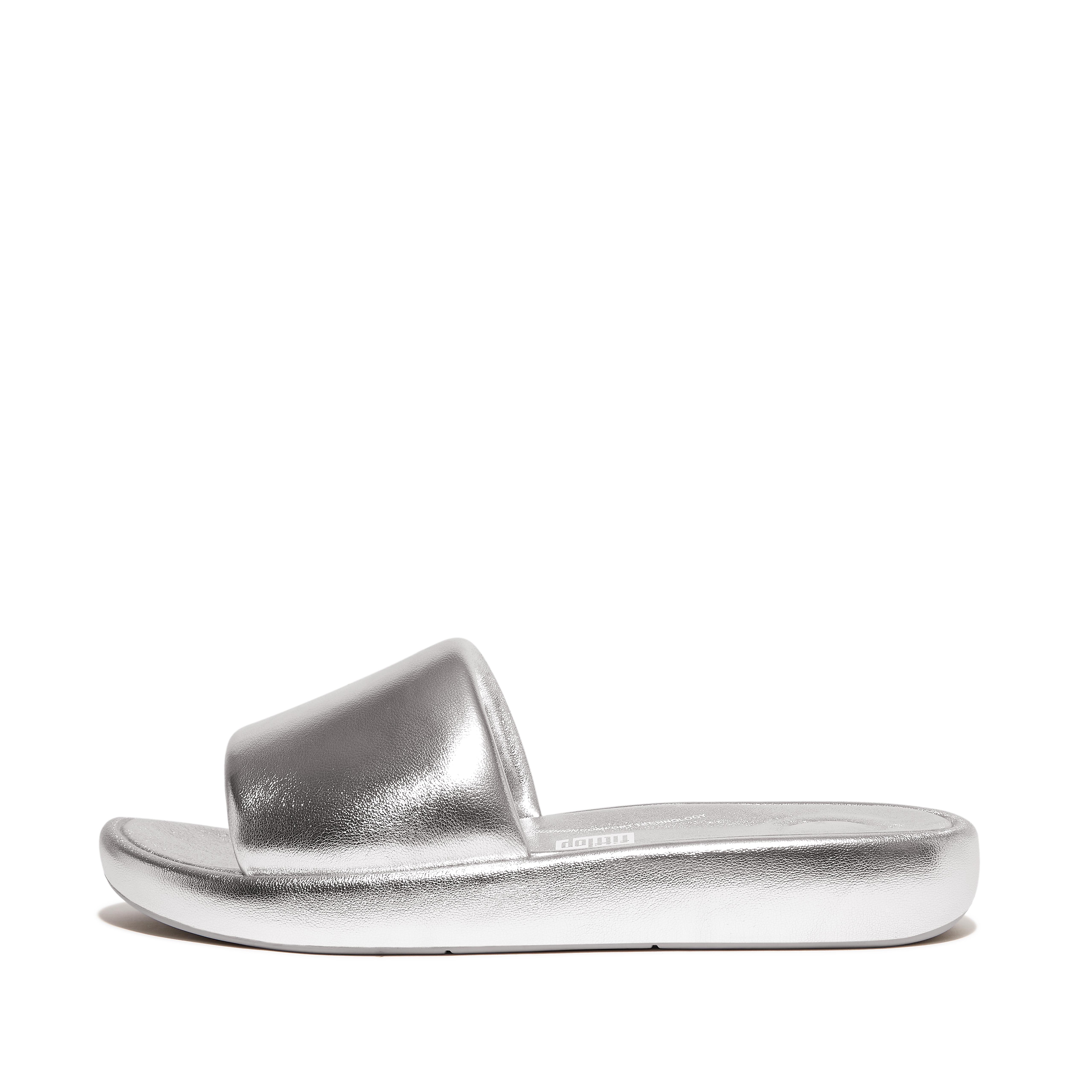 Women IQUSHION D-LUXE Padded Metallic-Leather Slides, Outlet