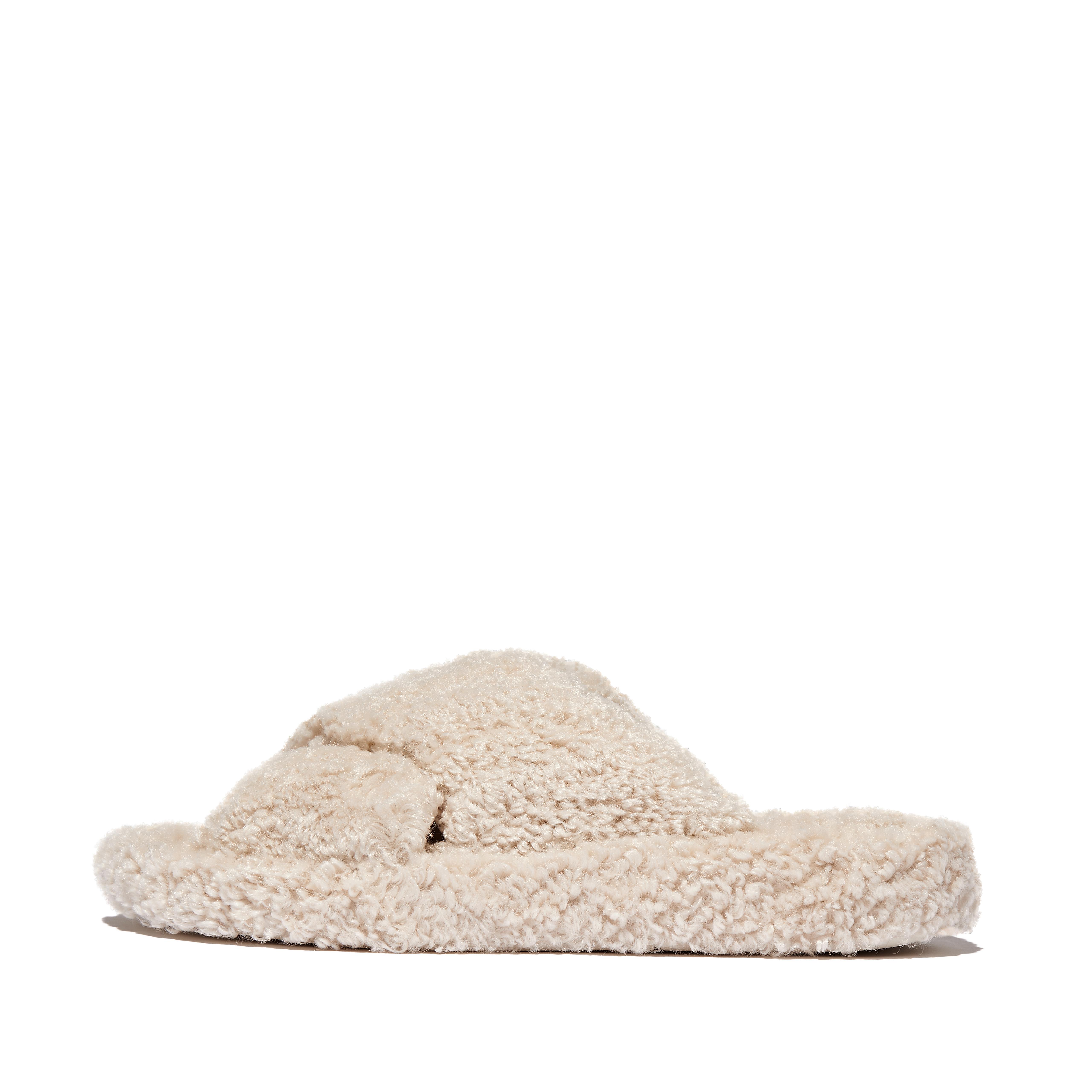 Women IQUSHION D-LUXE Padded Teddy Cross Slides, Full Price