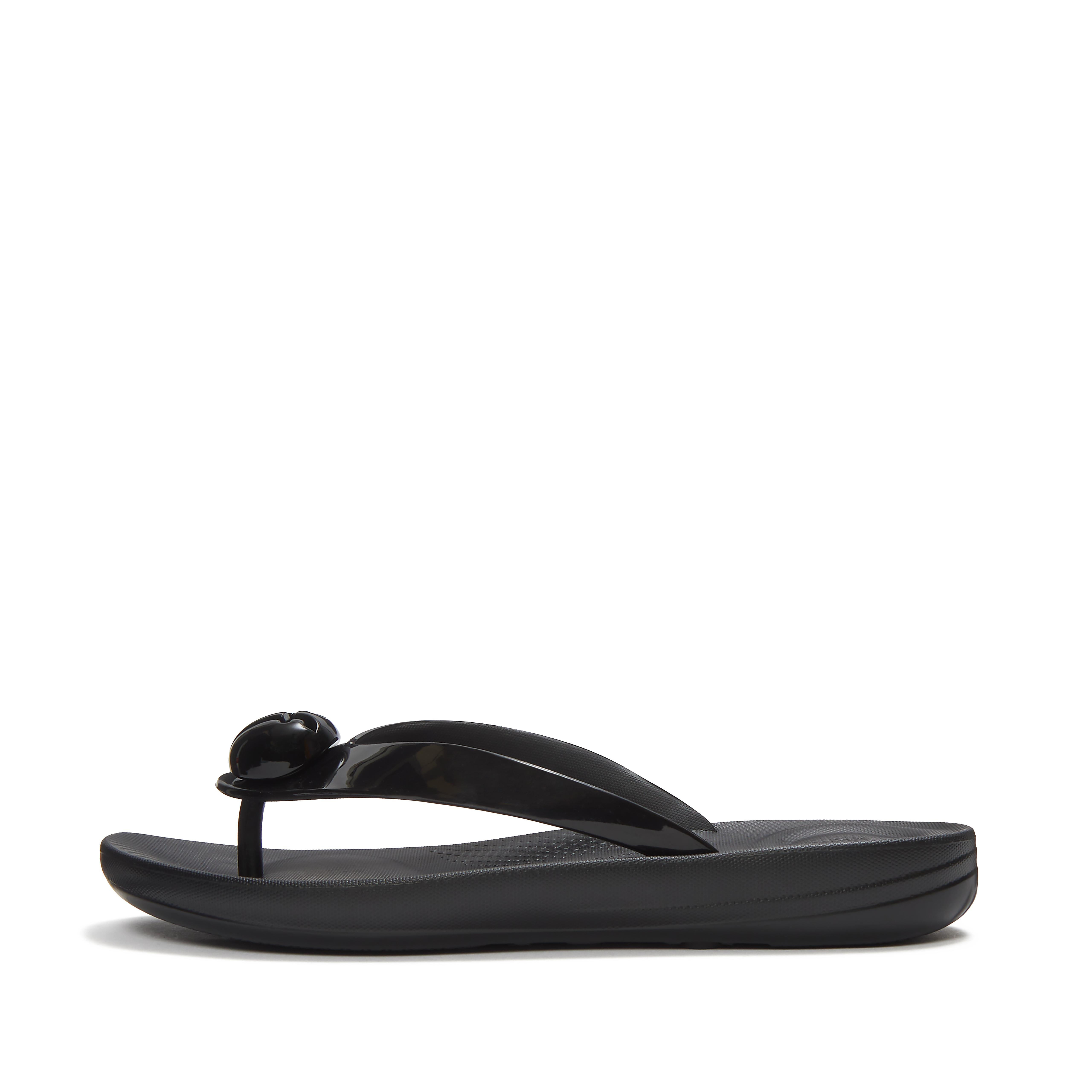 FitFlop IQUSHION Glossy-Button Flip-Flops Tpu, Full Price, Black, Size: US 7