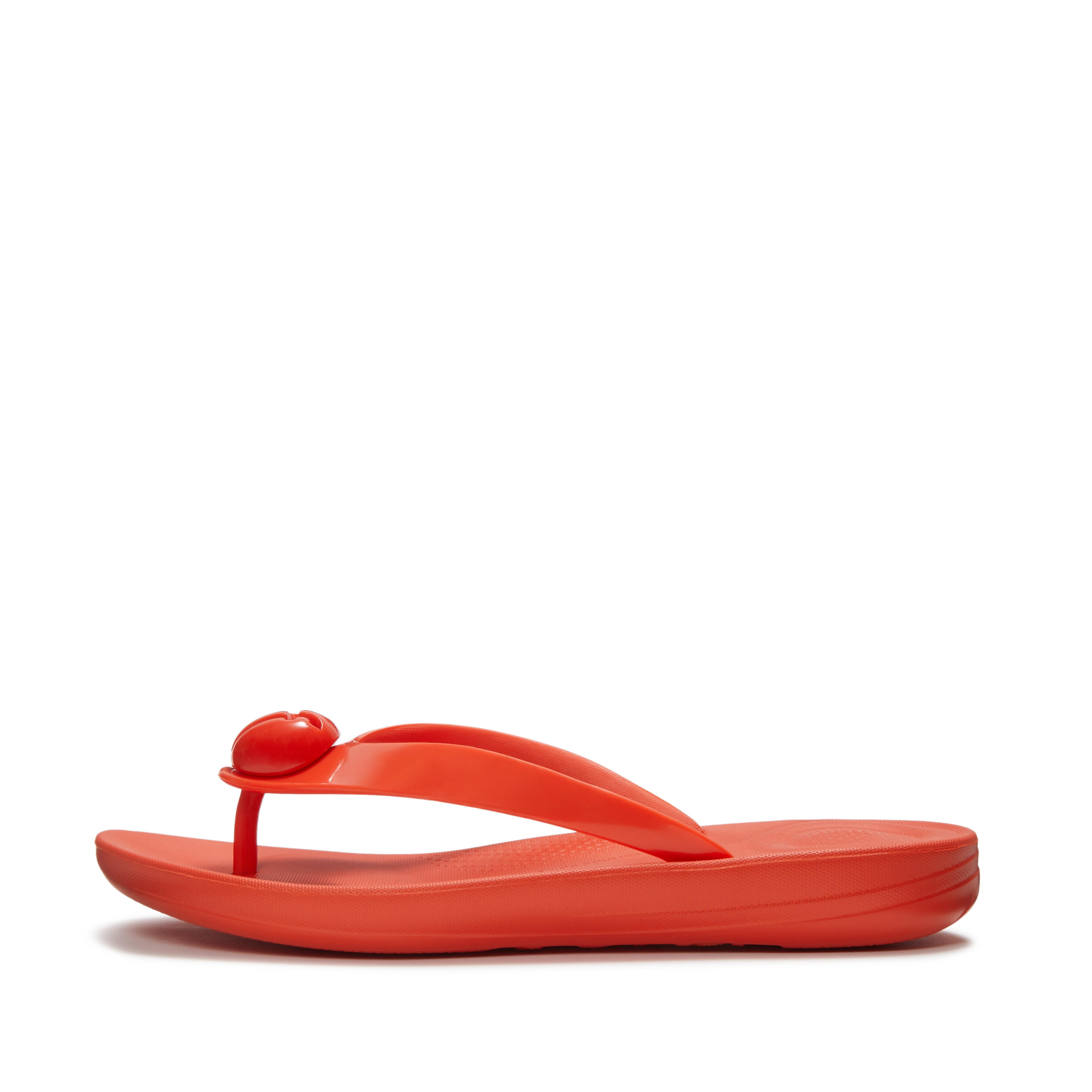FitFlop IQUSHION Glossy-Button Flip-Flops Tpu, Full Price, Cherry Tomato, Size: US 6