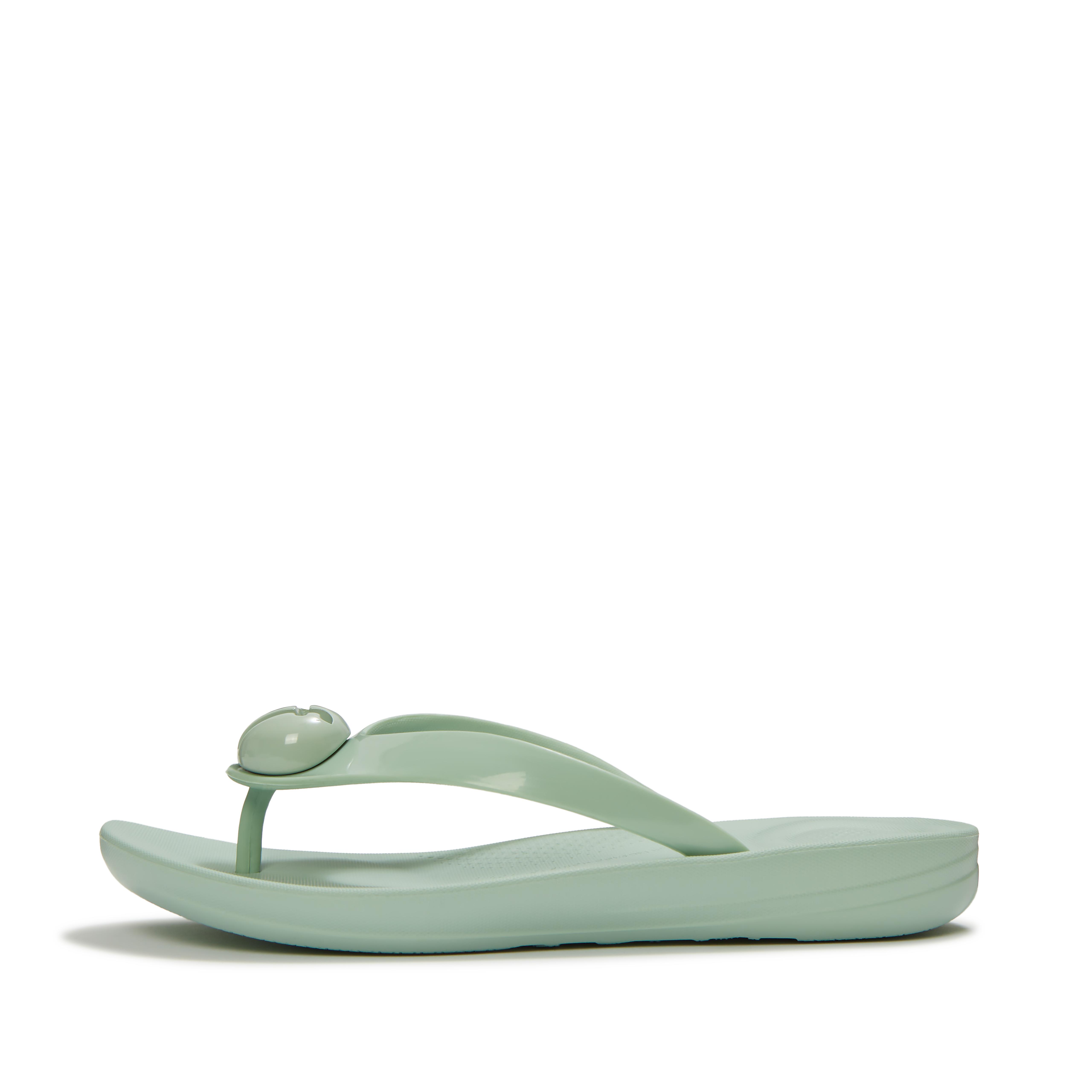 FitFlop IQUSHION Glossy-Button Flip-Flops Tpu, Full Price, Mint Green, Size: US 10
