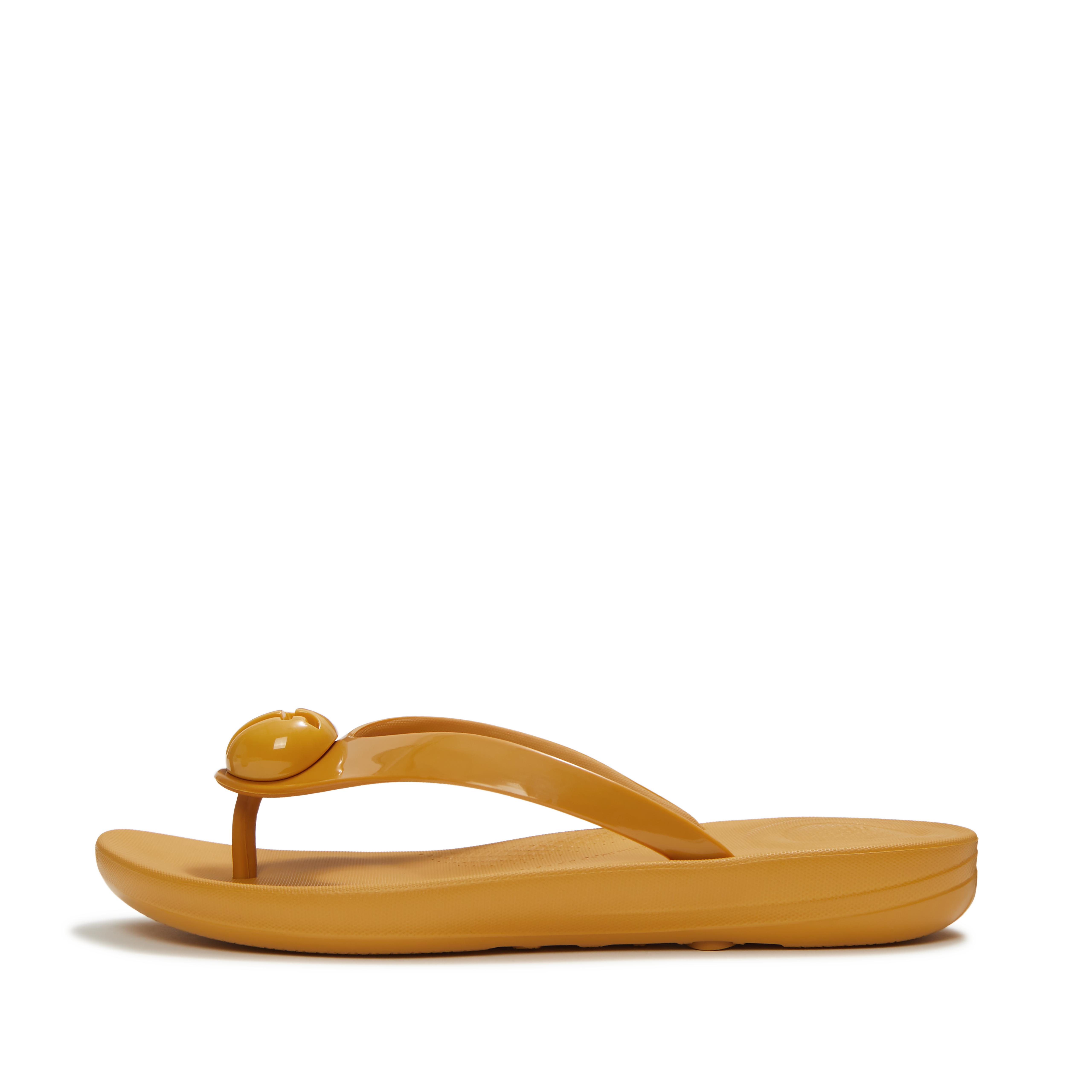 FitFlop IQUSHION Glossy-Button Flip-Flops Tpu, Full Price, Turmeric, Size: US 5