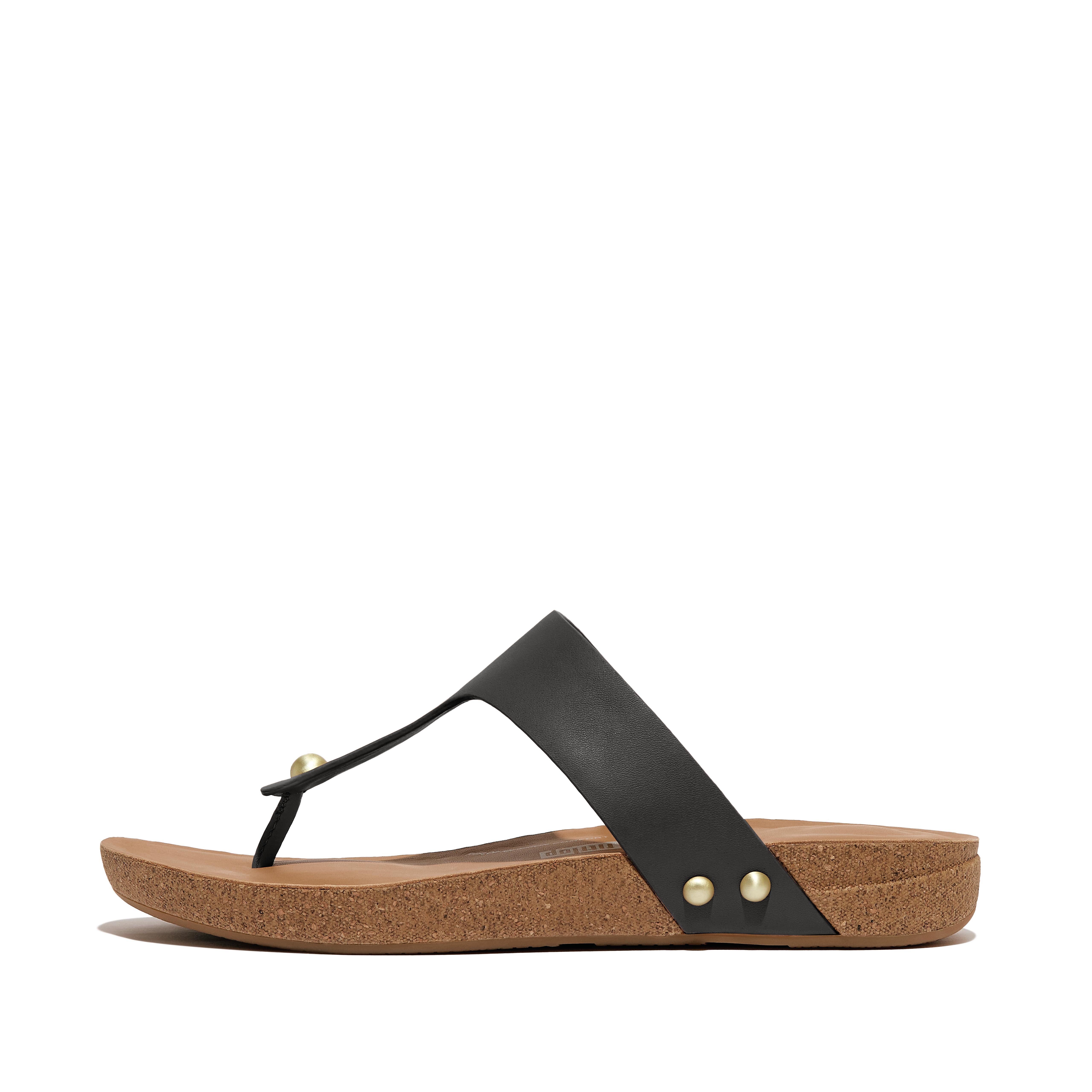Fitflop Leather Toe-Post Sandals,Black