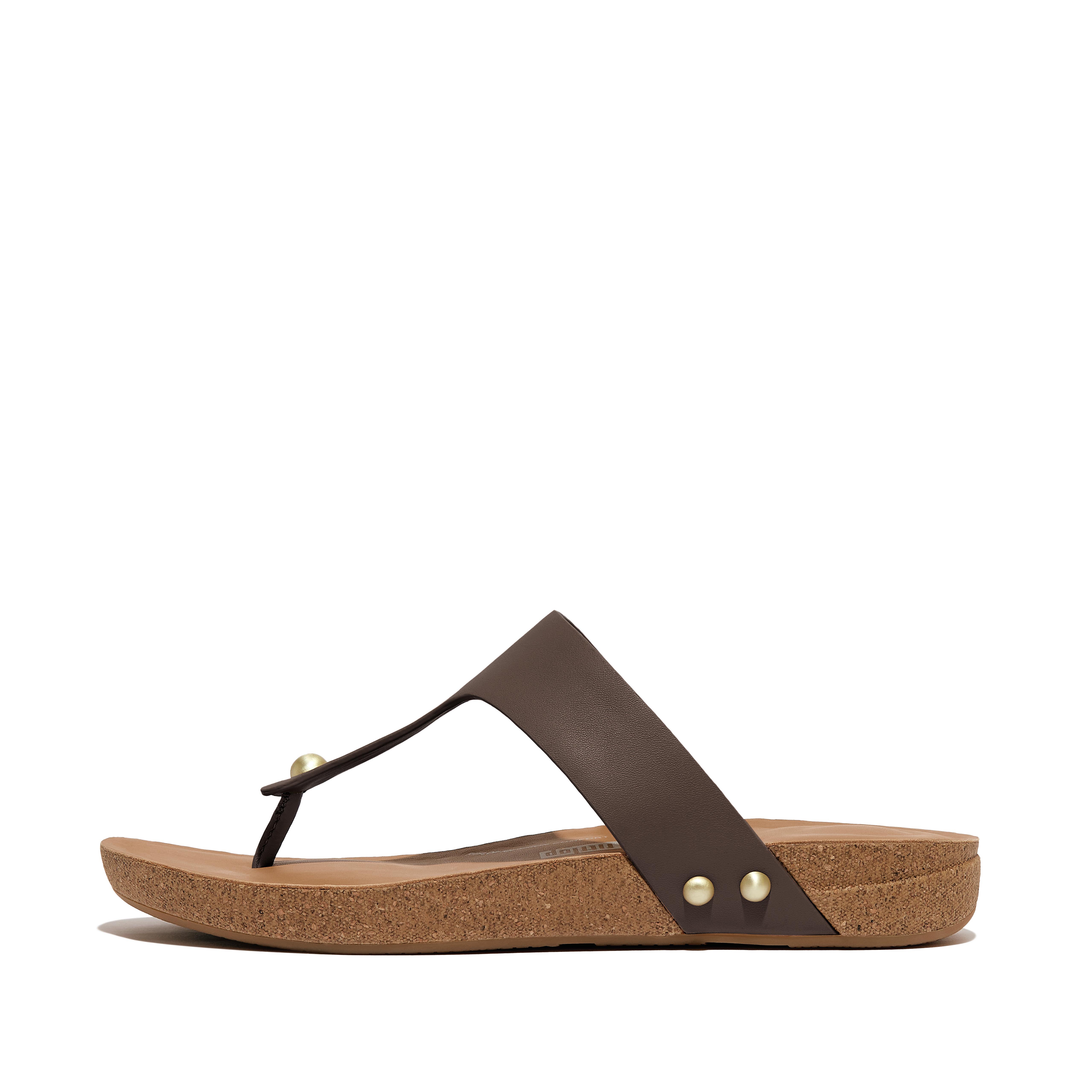 Fitflop Leather Toe-Post Sandals,Brown Mix