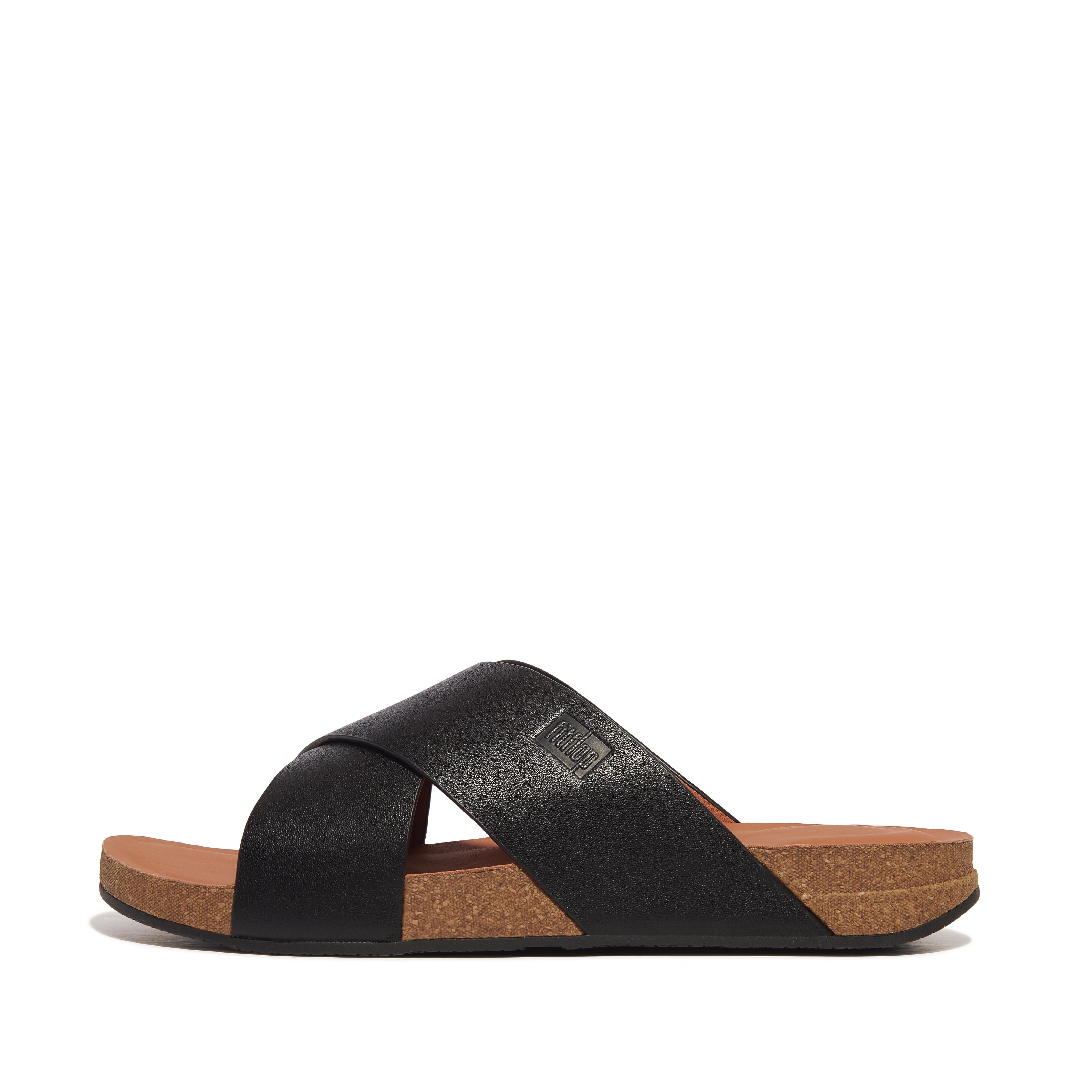 핏플랍 Fitflop Leather Cross Slides,Black