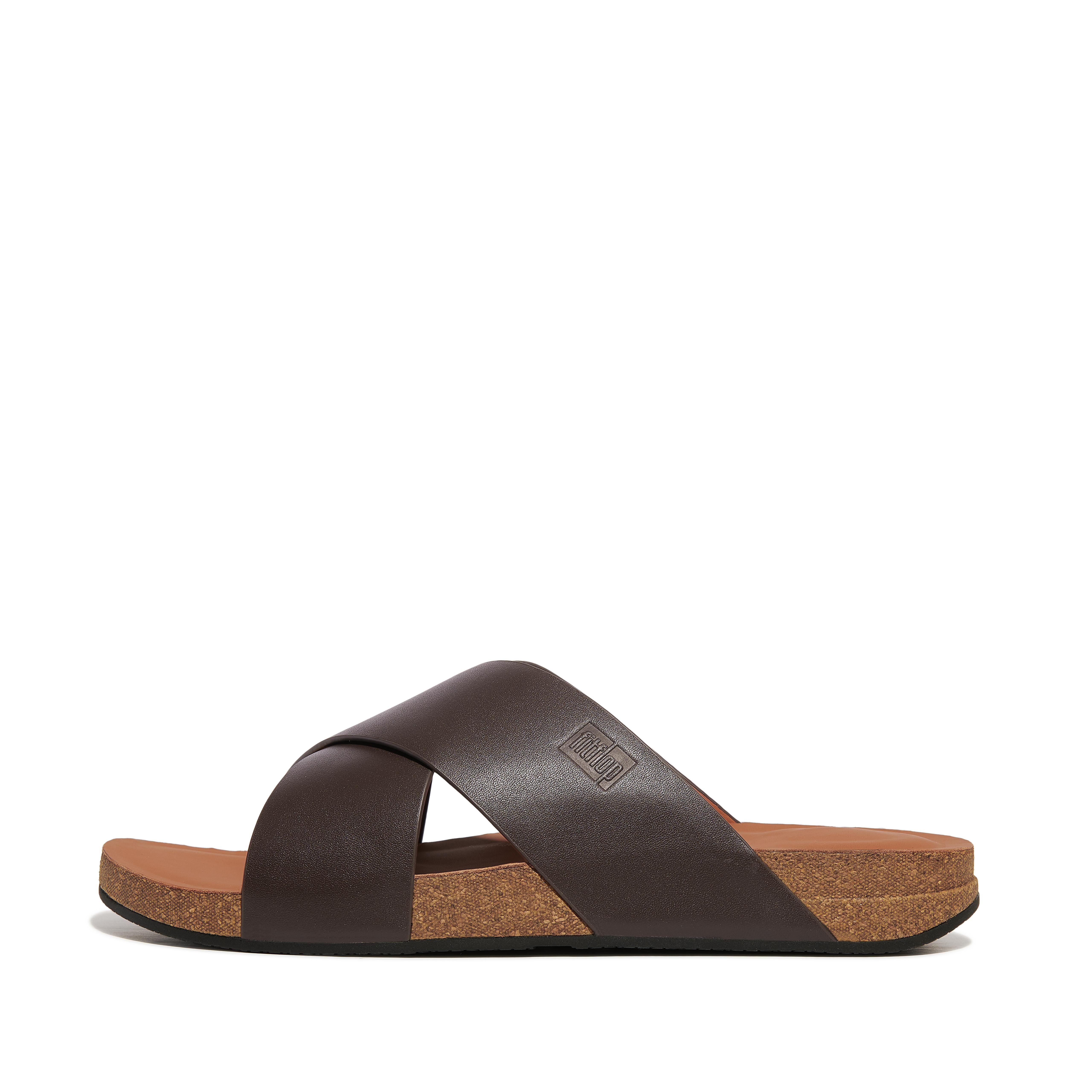 핏플랍 Fitflop Leather Cross Slides,Brown Mix