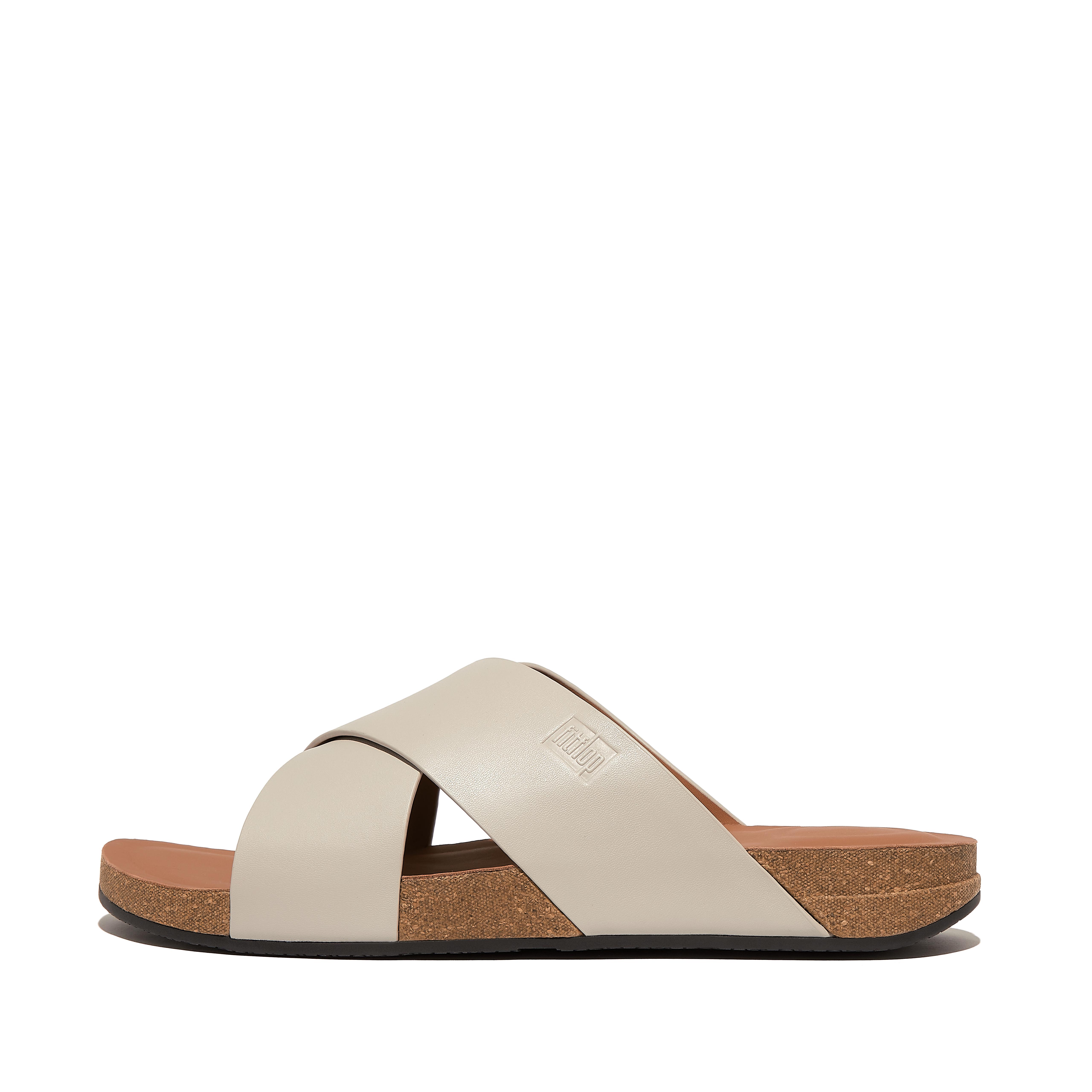 핏플랍 Fitflop Leather Cross Slides,Clay Grey