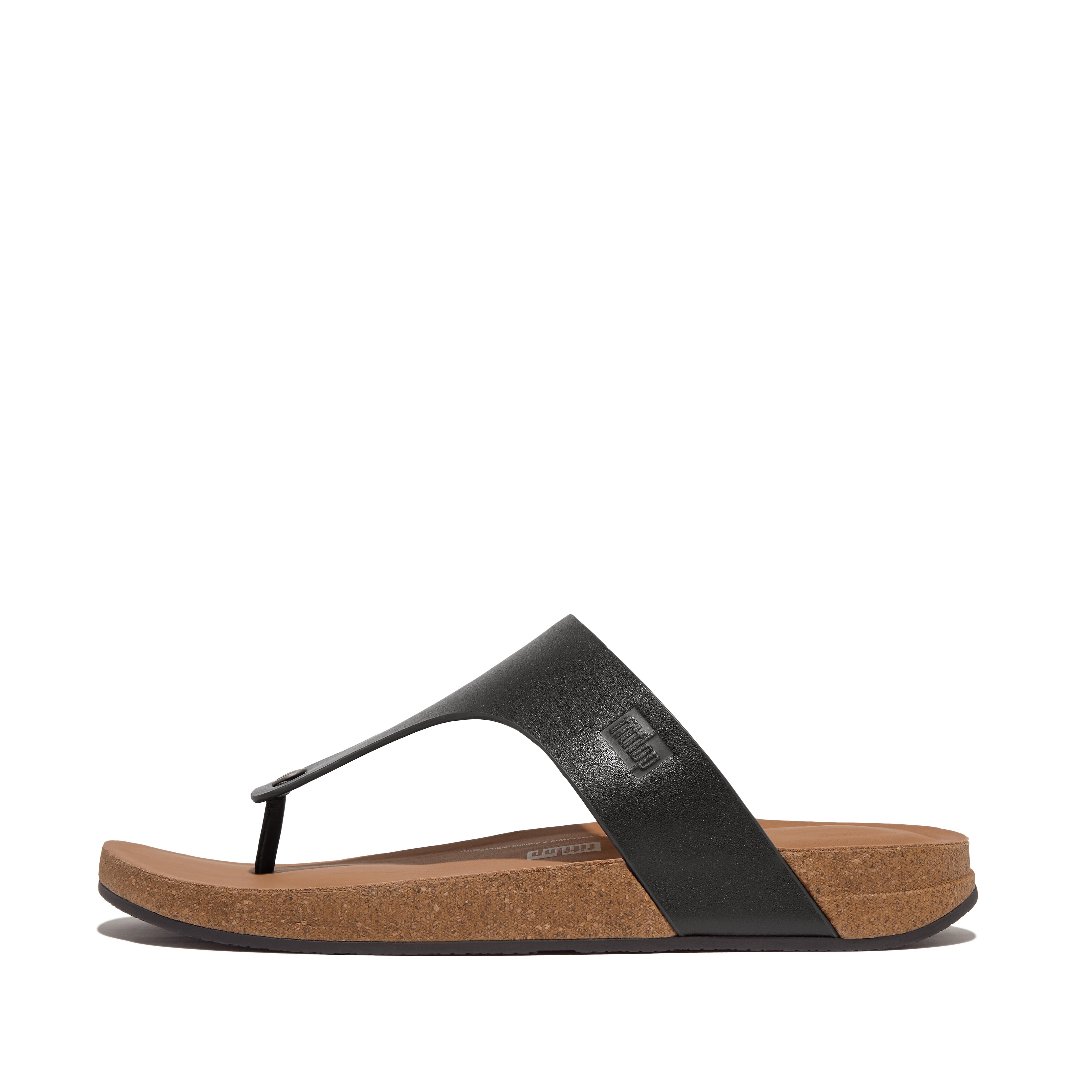 핏플랍 Fitflop Leather Toe-Post Sandals,Black