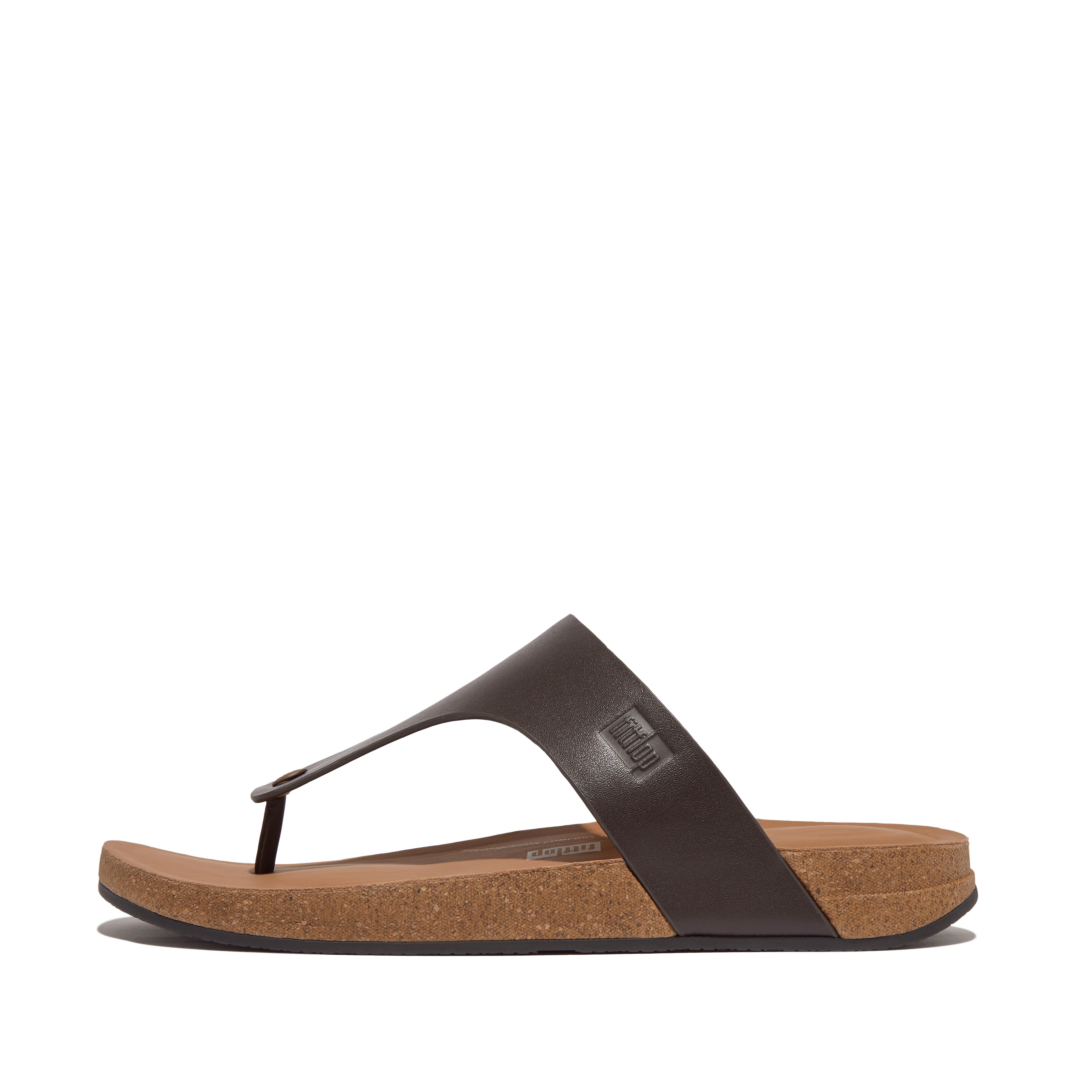 핏플랍 Fitflop Leather Toe-Post Sandals,Brown Mix