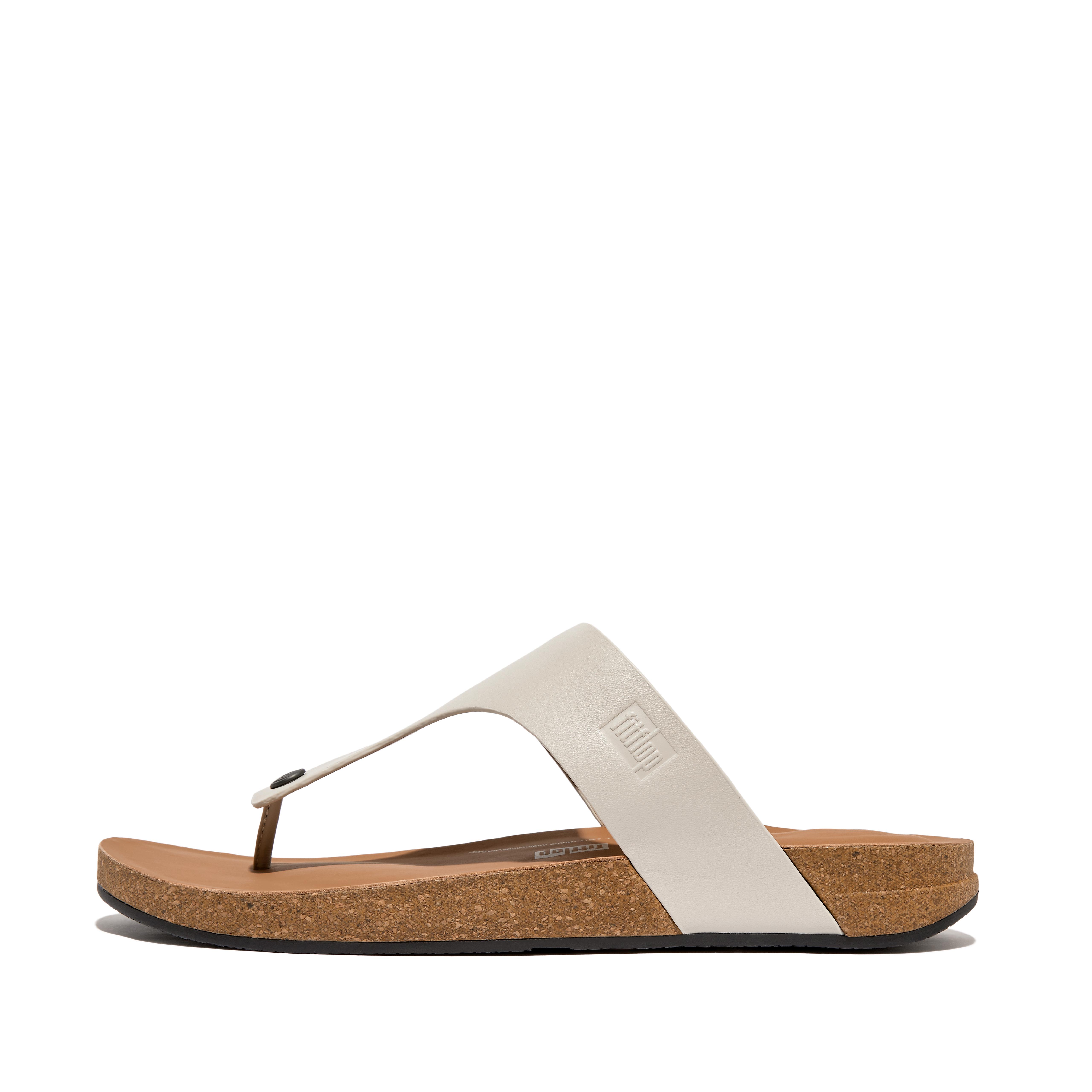 핏플랍 Fitflop Leather Toe-Post Sandals,Clay Grey