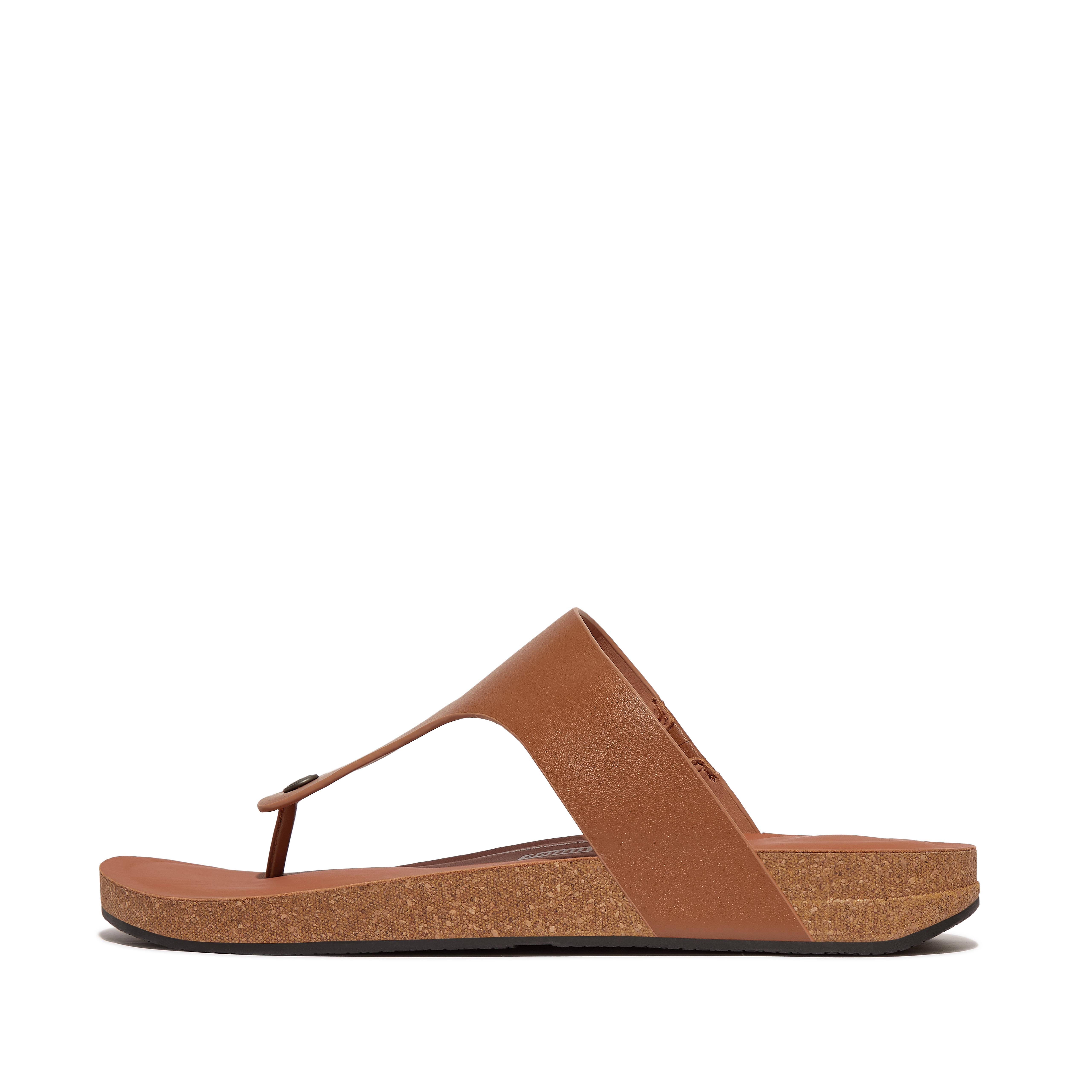 핏플랍 Fitflop Leather Toe-Post Sandals,Light Tan