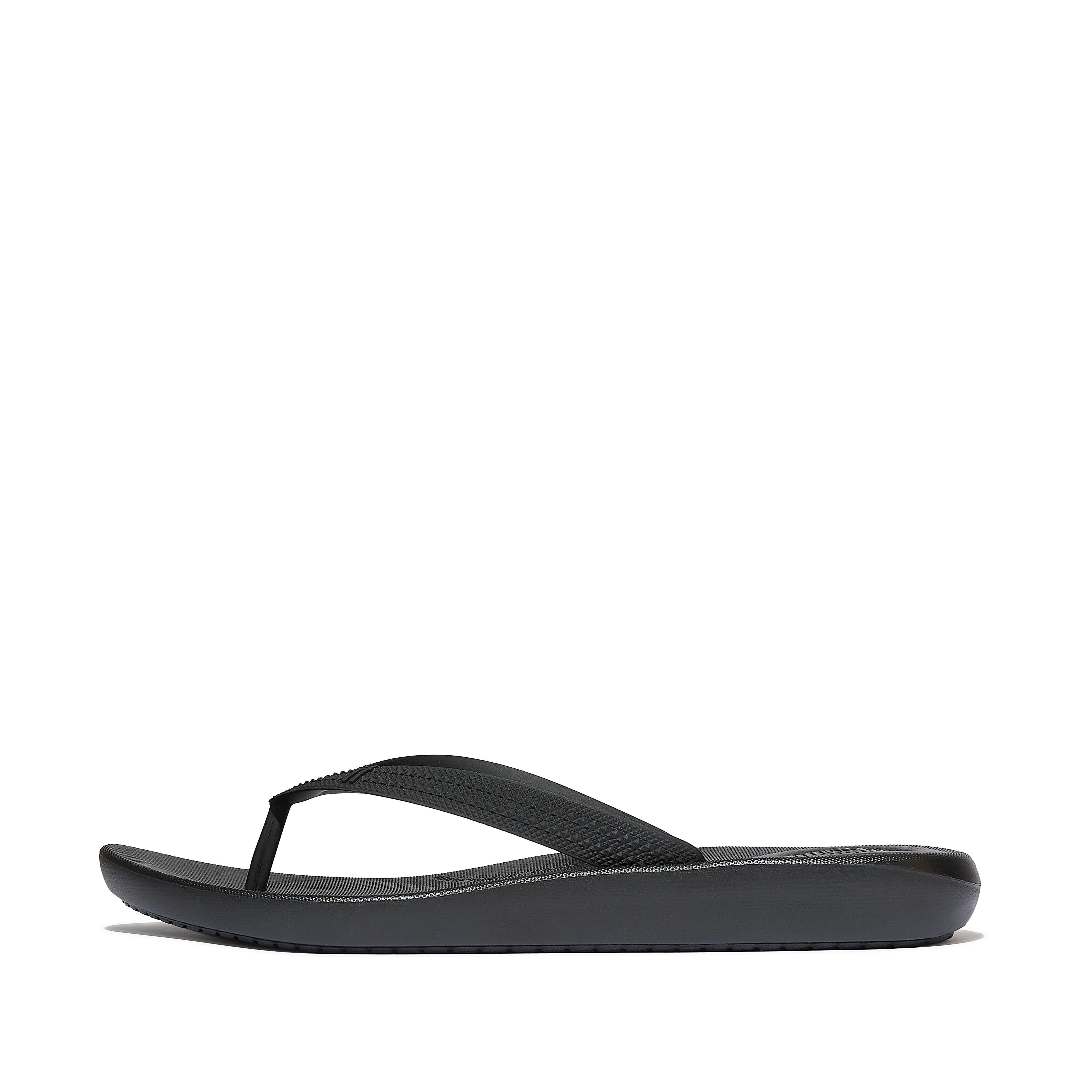 FitFlop IQUSHION Textured-Strap Flip-Flops Tpu, Full Price, All Black, Size: US 9