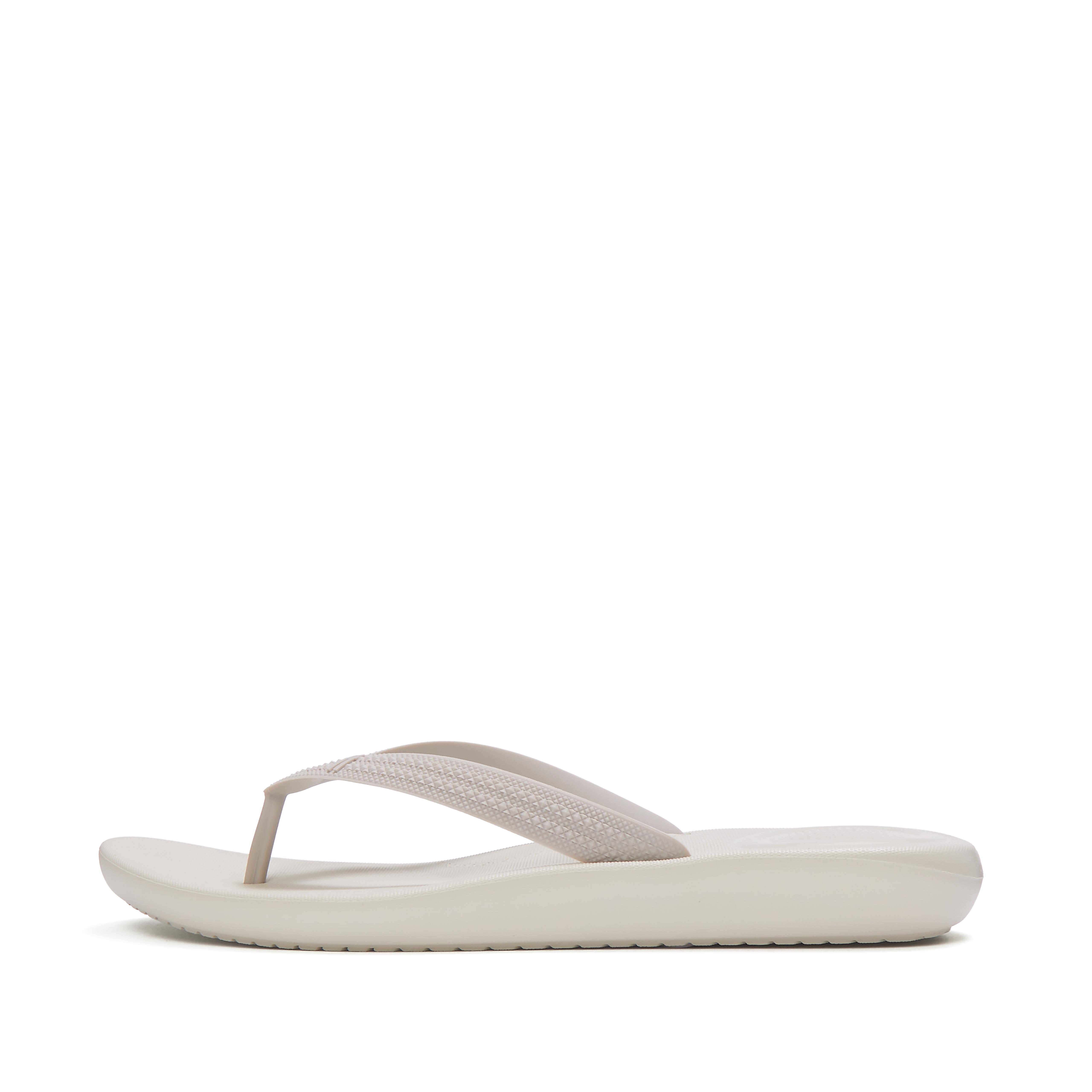 FitFlop IQUSHION Textured-Strap Flip-Flops Tpu, Full Price, Pale Grey, Size: US 9