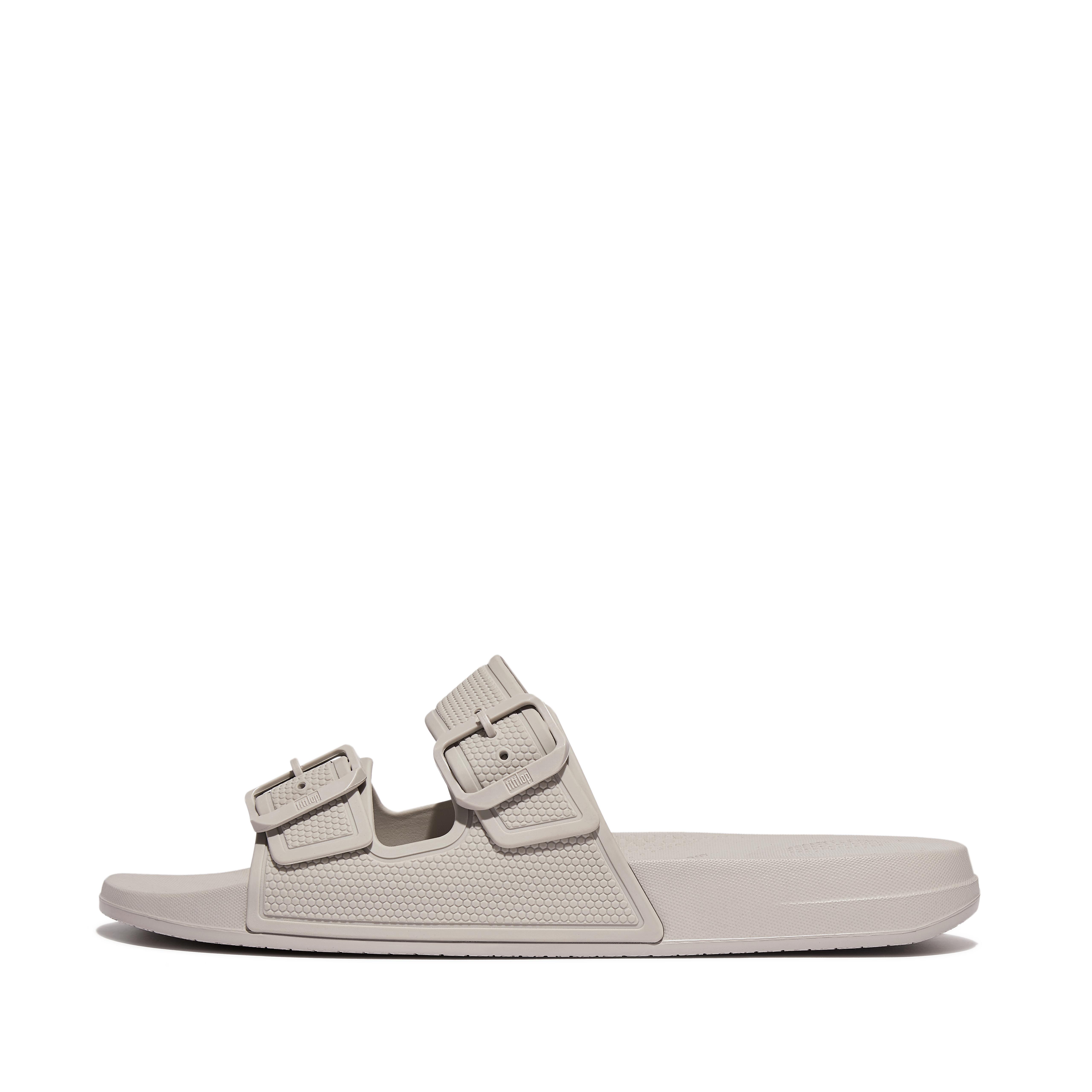 iQUSHION Mens Two-Bar Buckle Slides Rubber, Outlet
