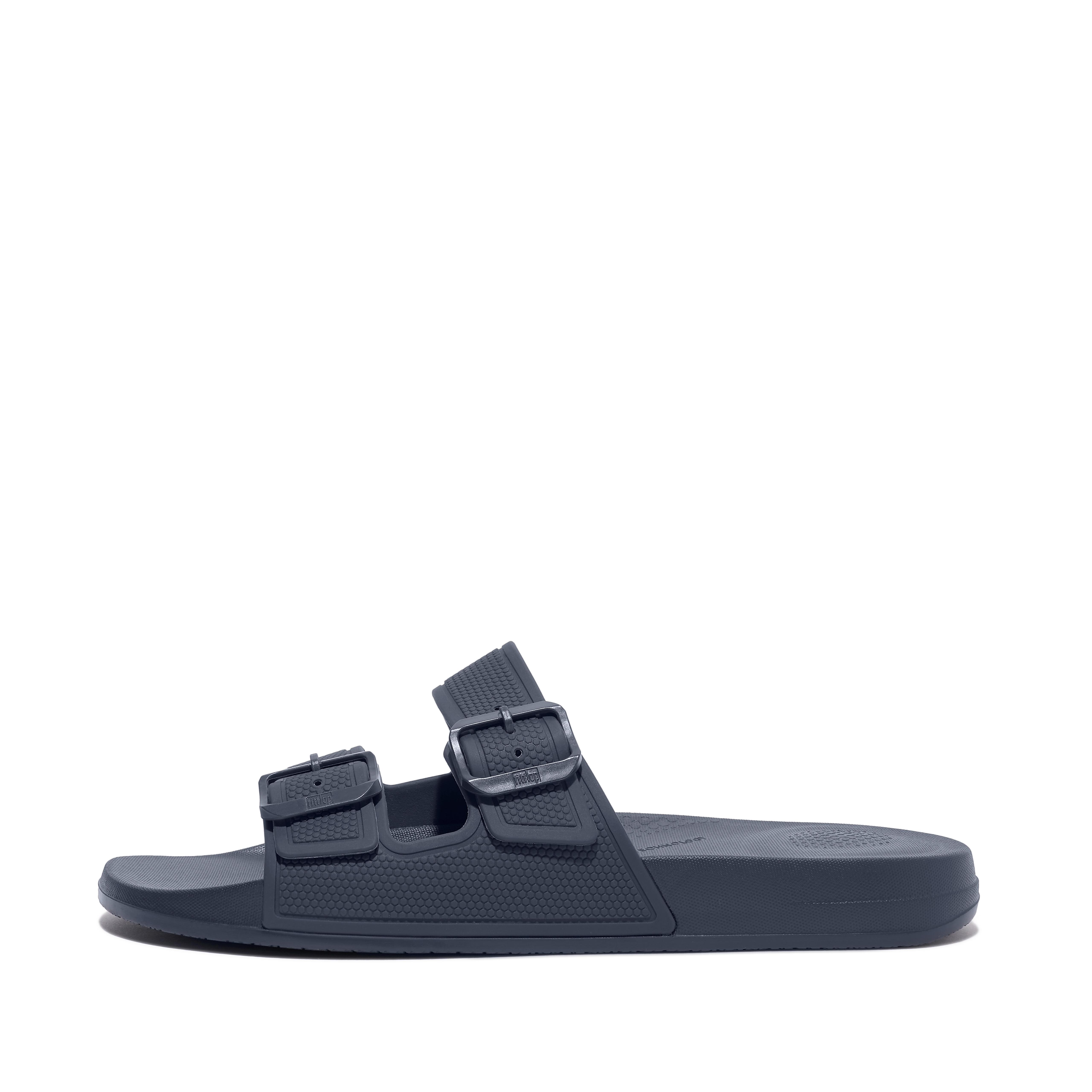 iQUSHION Iqushion Mens Two-Bar Buckle Slides Rubber, Full Price