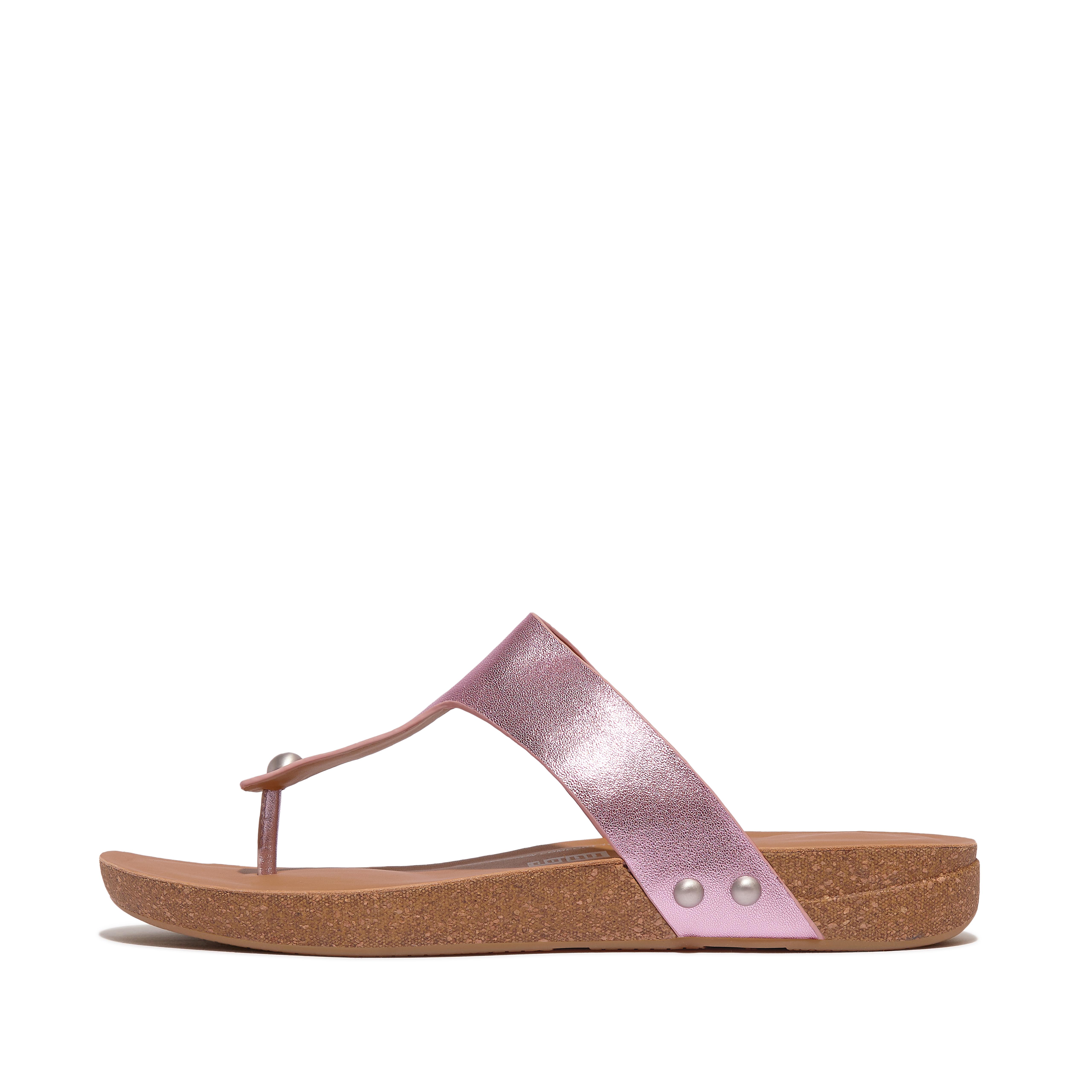 Fitflop Metallic-Leather Toe-Post Sandals,wild lilac