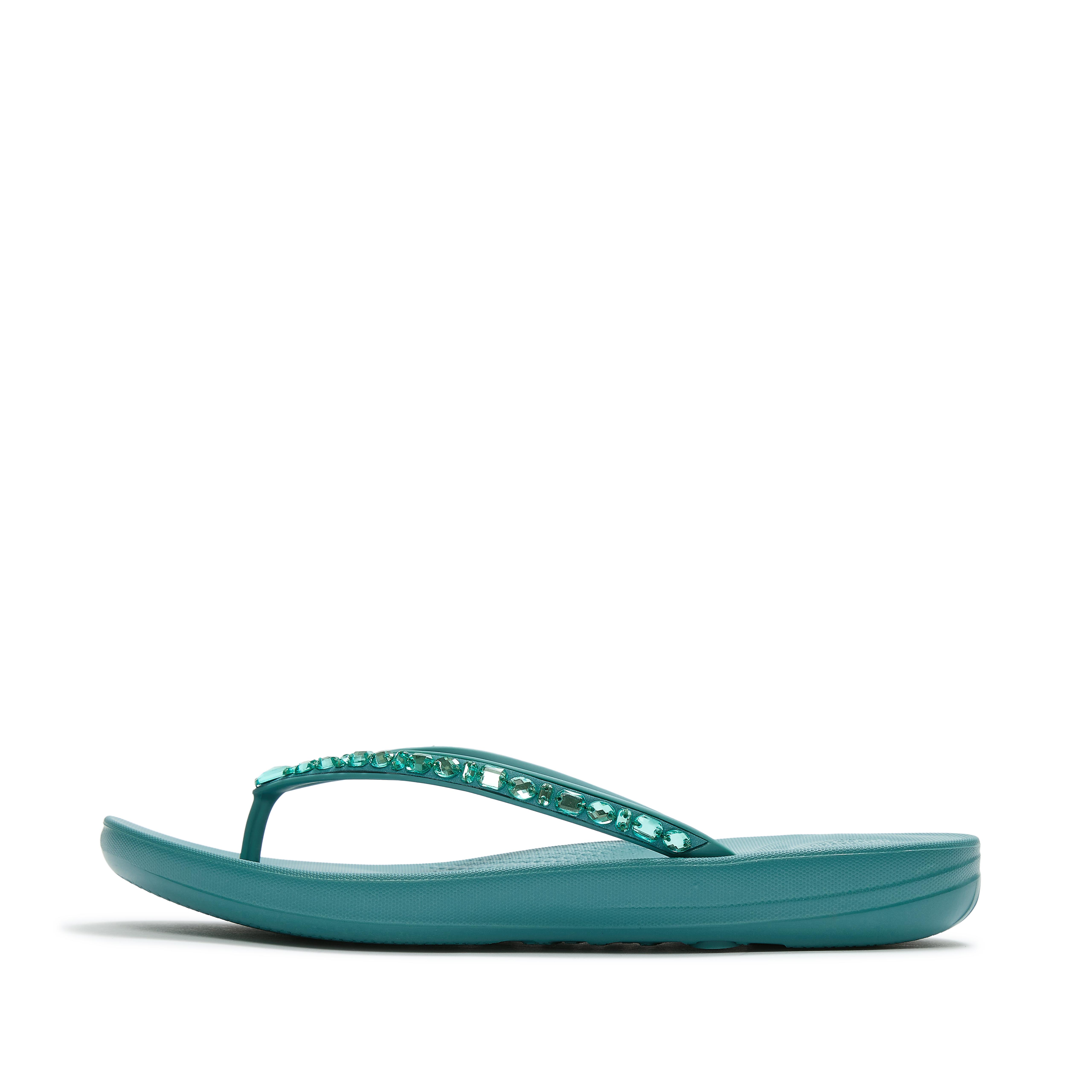 FitFlop IQUSHION Multi-Crystal Ergonomic Flip-Flops Tpu, Full Price, Teal Blue, Size: US 9