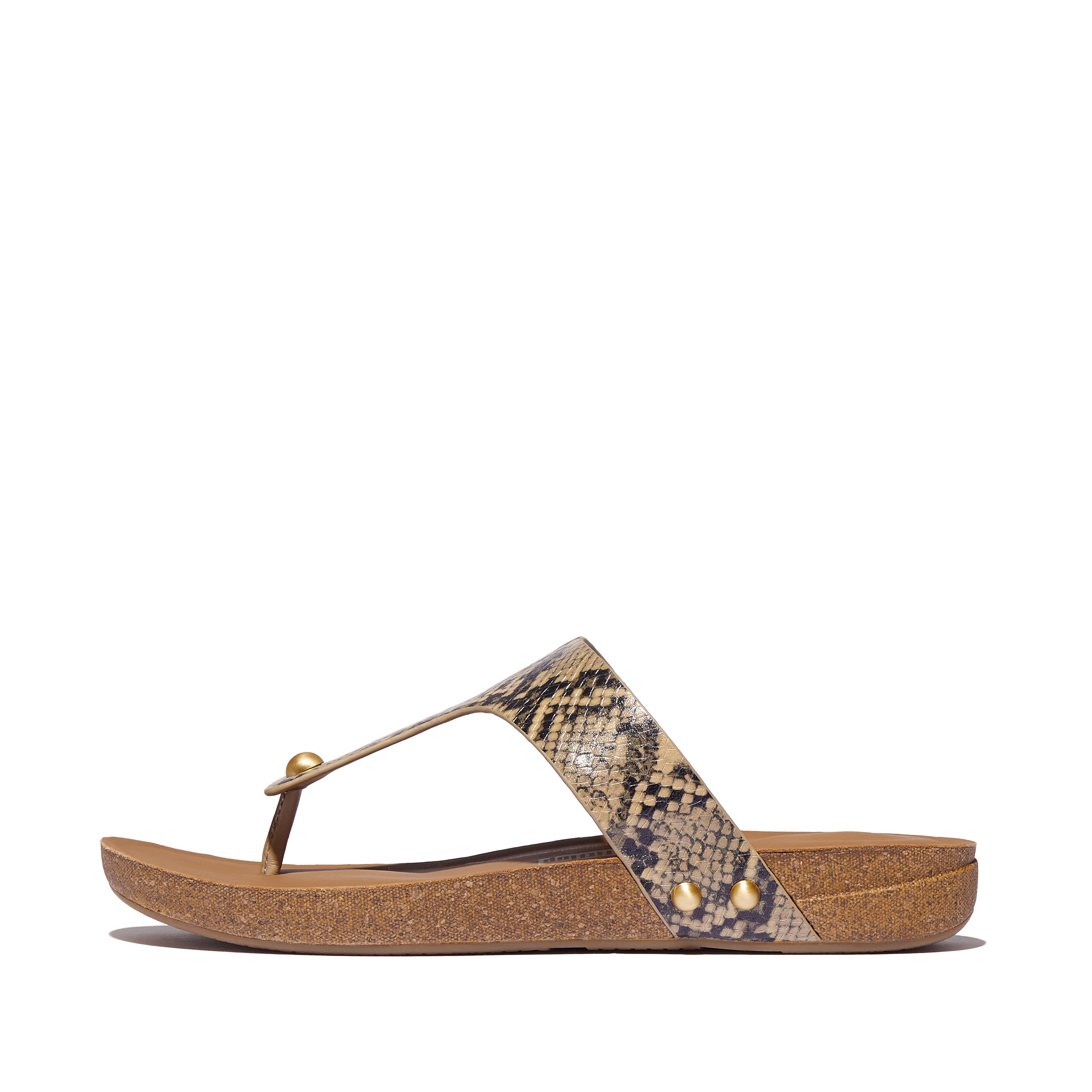 Women IQUSHION Snake-Embossed Leather Toe-Post Sandals, Full Price