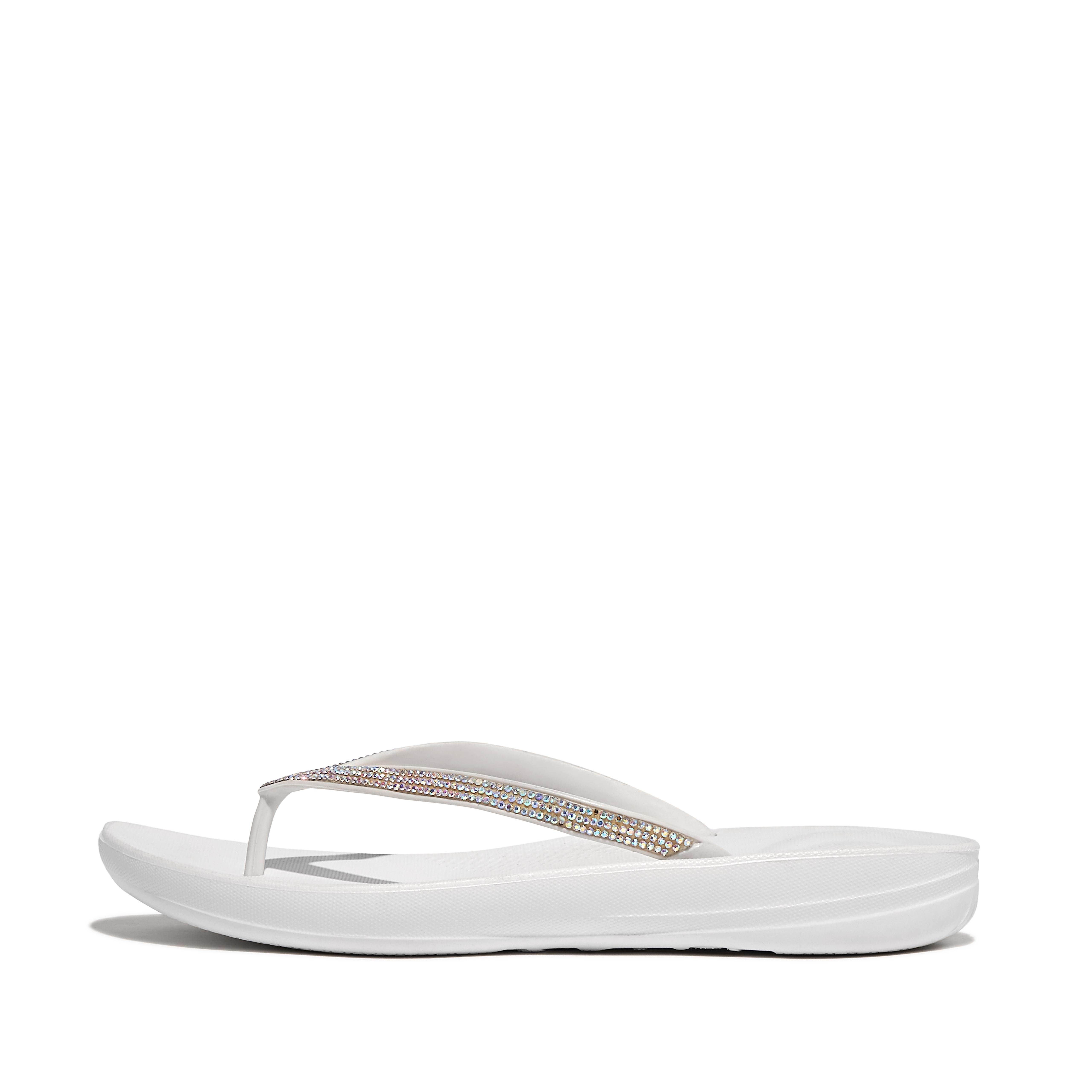 white sparkly flip flops
