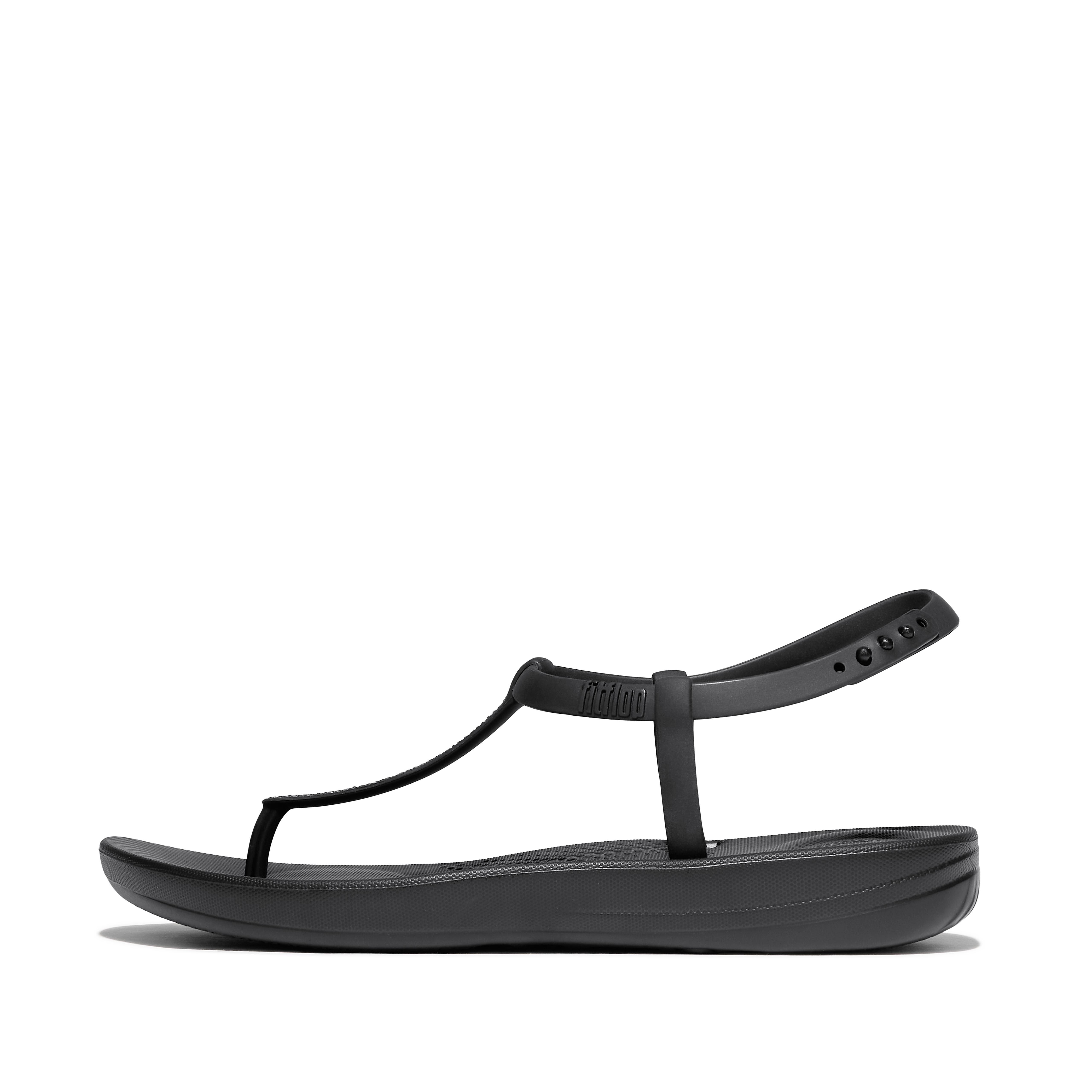 FitFlop IQUSHION Splash Sparkle T-Bar Sandals Tpu, Full Price, All Black, Size: US 5