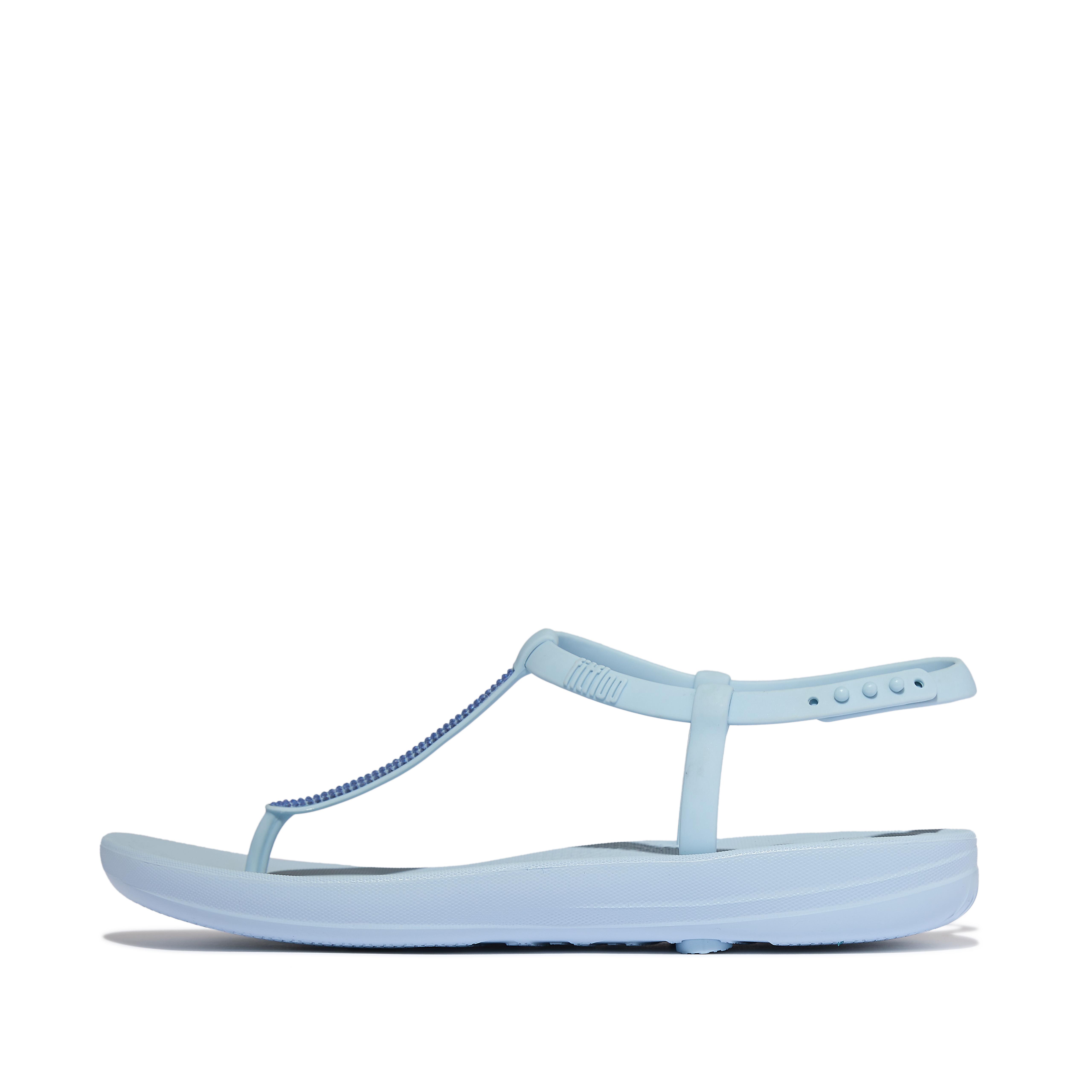 FitFlop IQUSHION Splash Sparkle T-Bar Sandals Tpu, Full Price, Sky Blue, Size: US 11