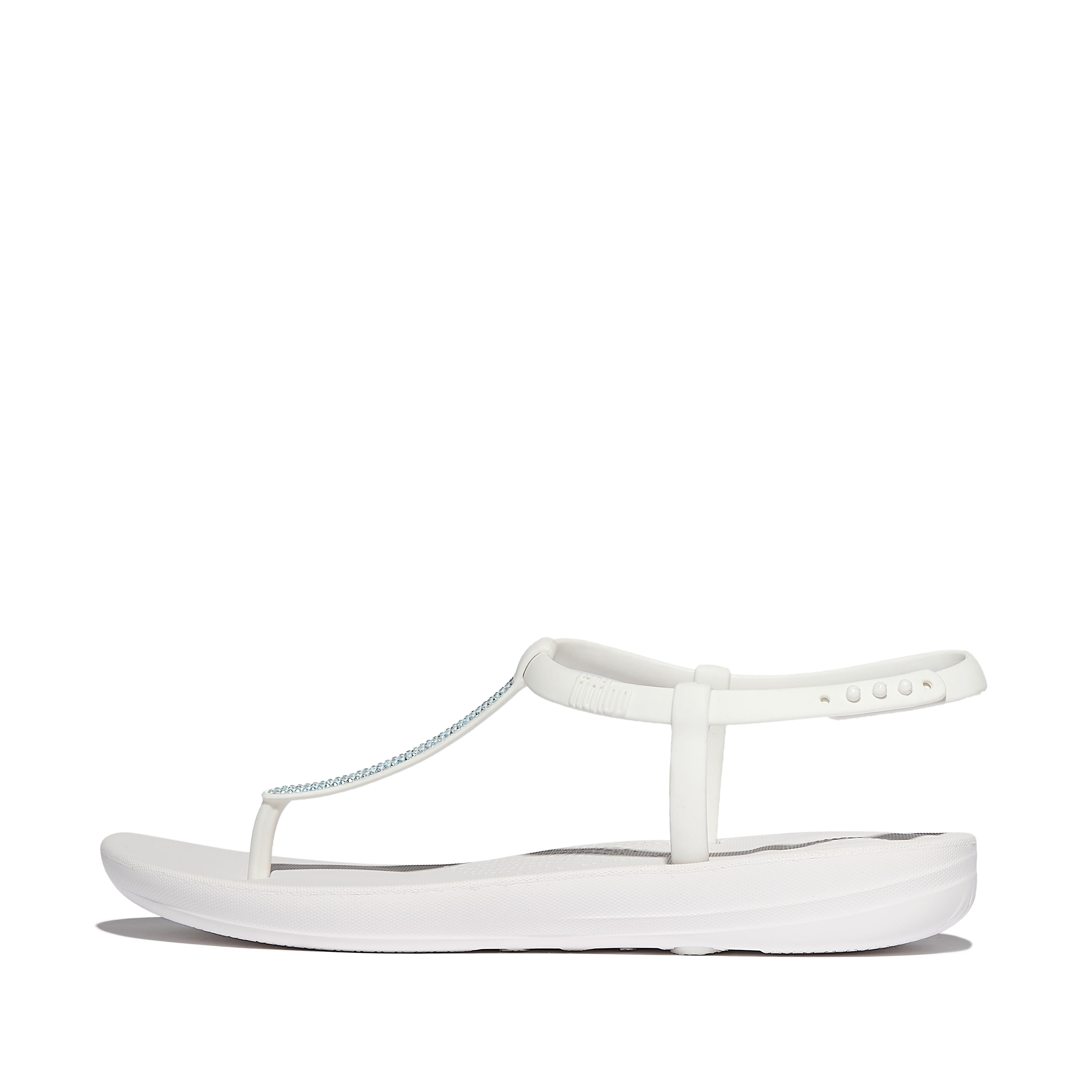 FitFlop IQUSHION Splash Sparkle T-Bar Sandals Tpu, Full Price, Urban White, Size: US 7