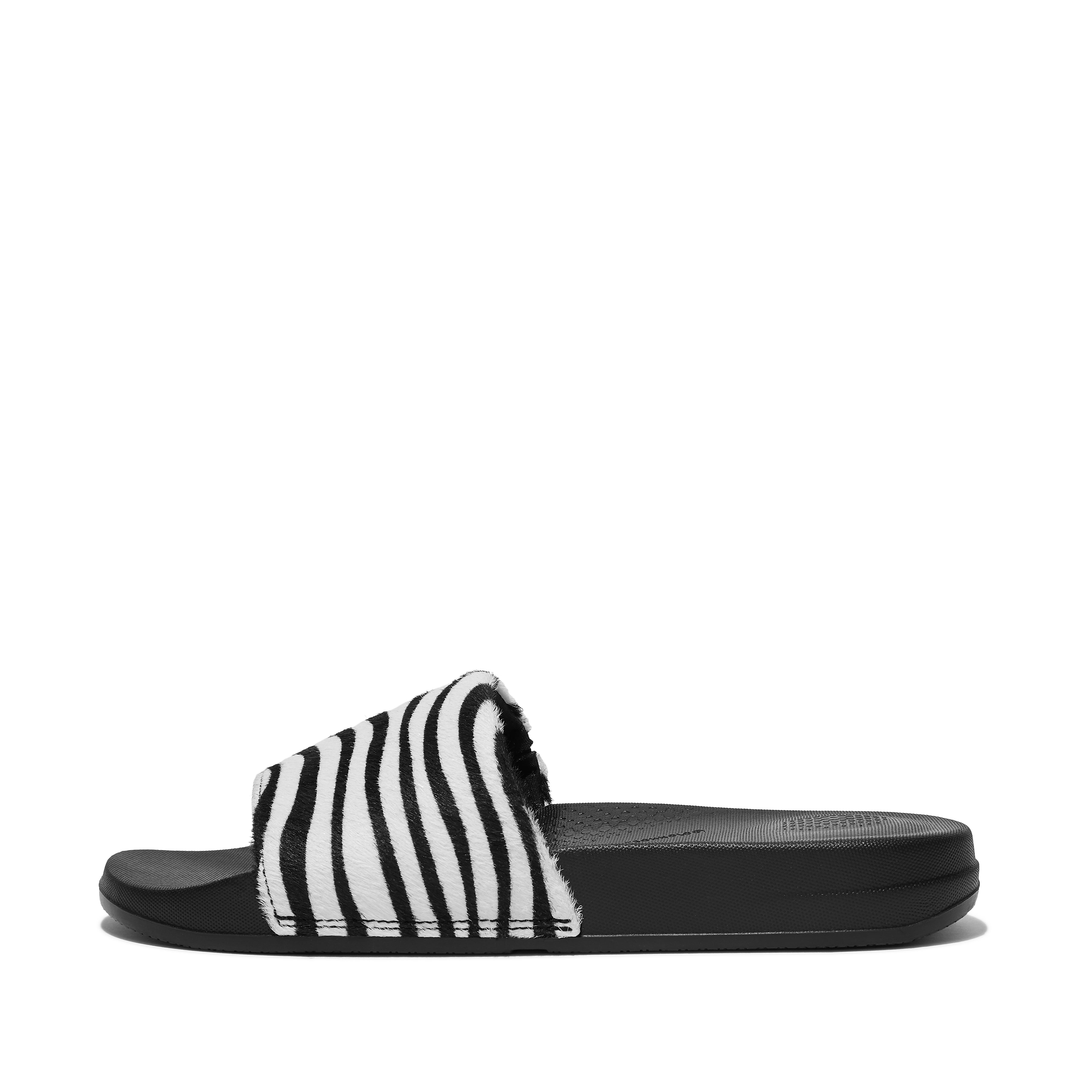핏플랍 슬리퍼 FitFlop iQUSHION Zebra-Print Leather Slides