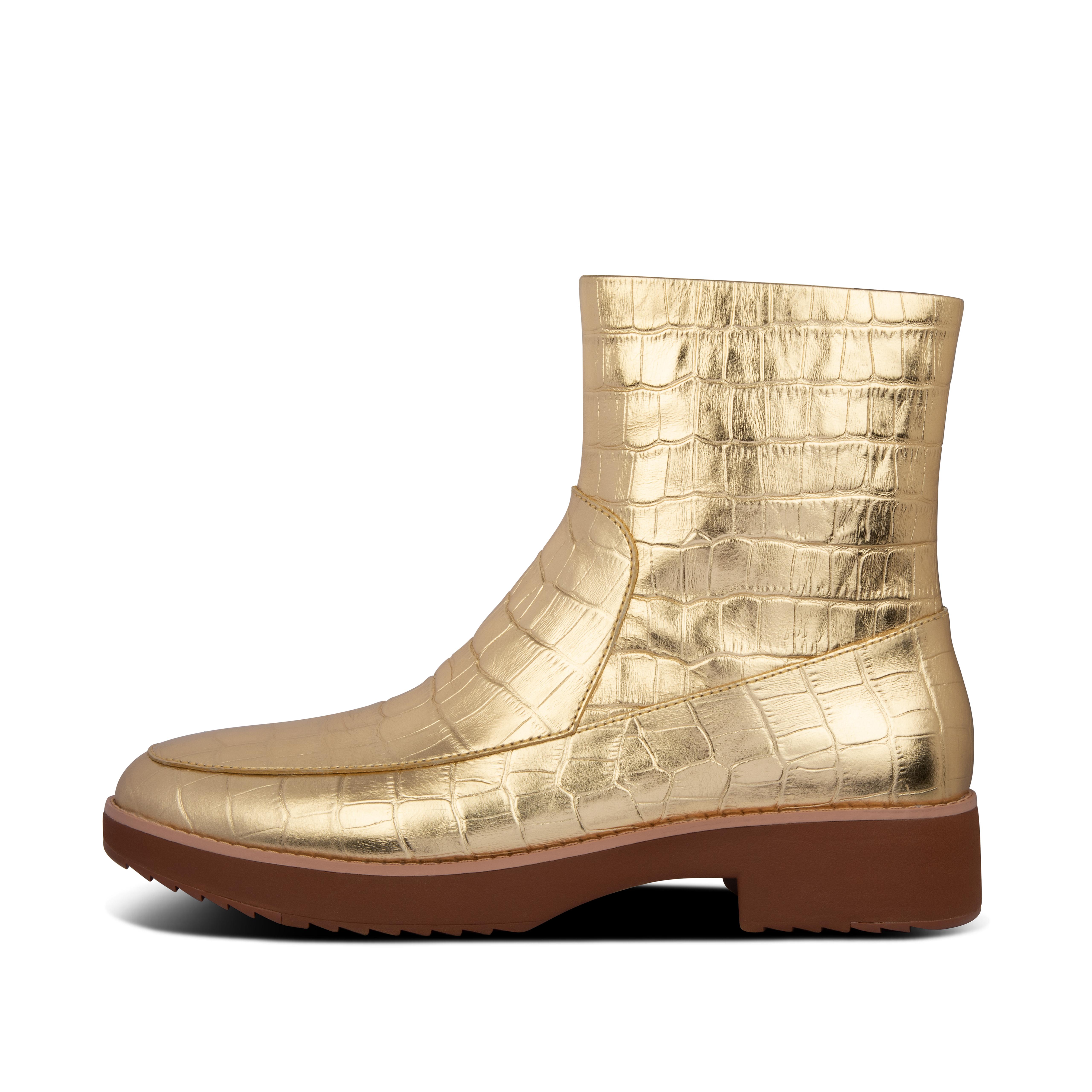 croc embossed leather boots