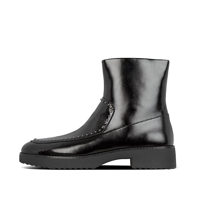KINBEY Microstud Patent Ankle Boots Schwarz | Fitflop EU Kaufen Neue Mens Winter Herbst Stiefel Nieten Stud