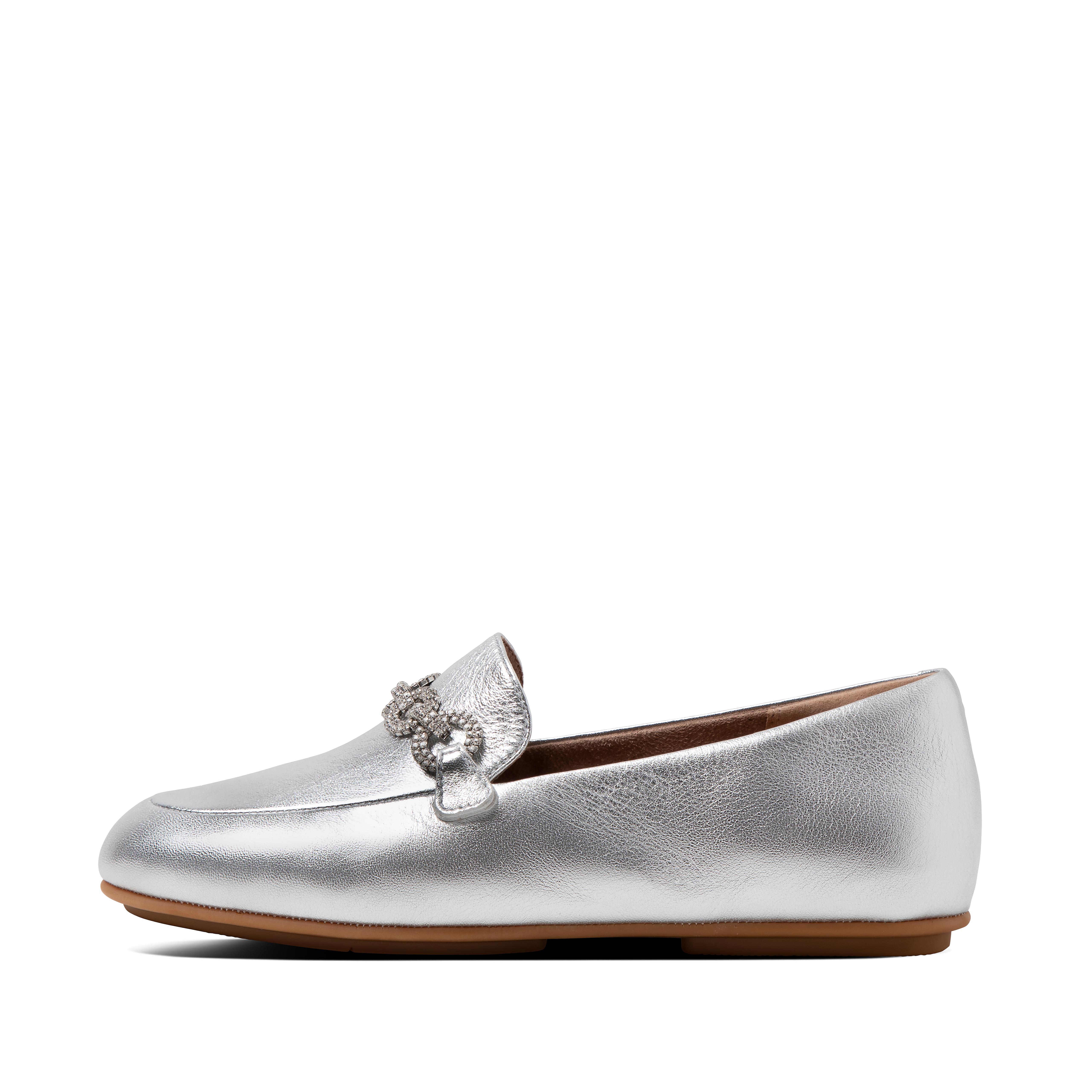 metallic leather loafers