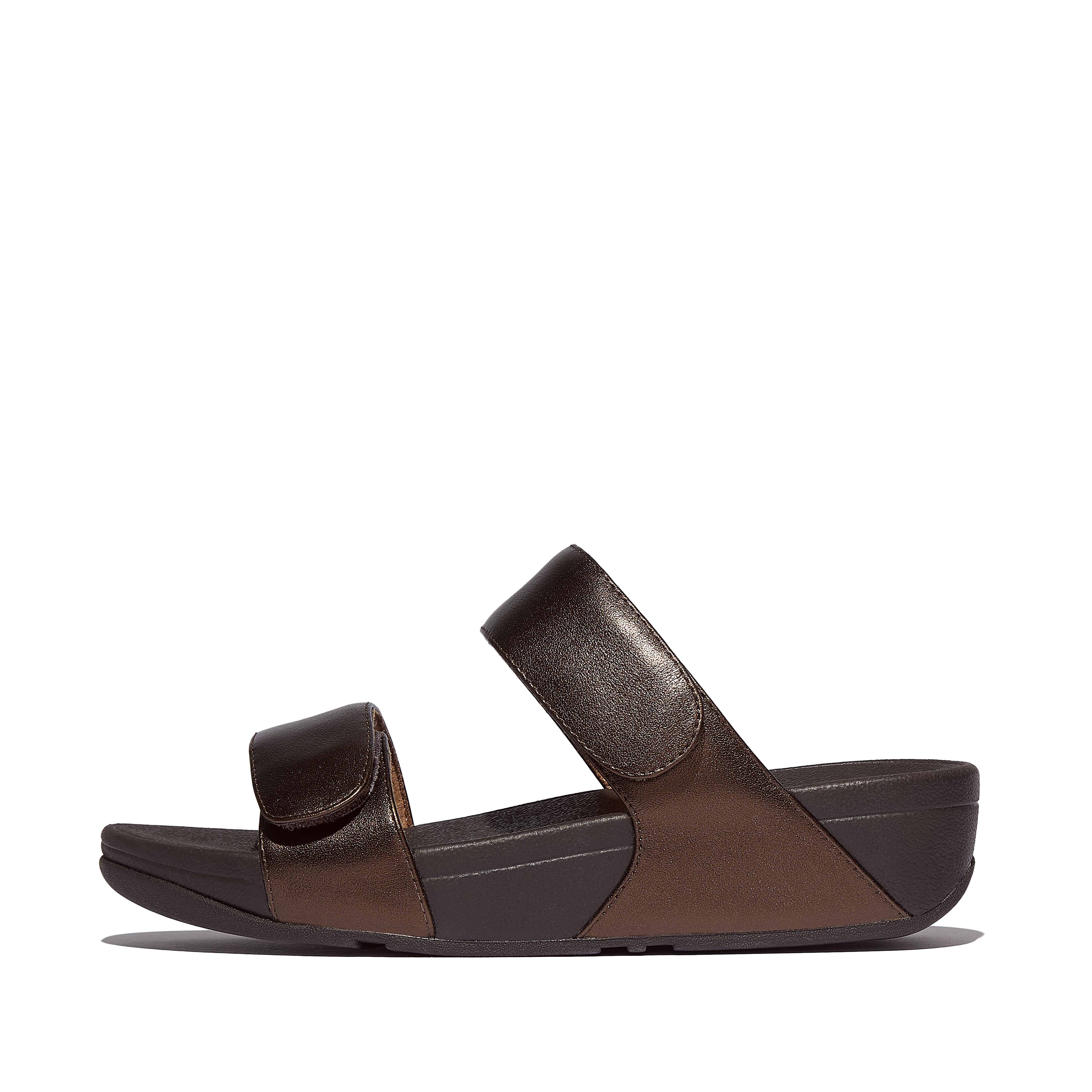 Women LULU Adjustable Metallic-Leather Slides