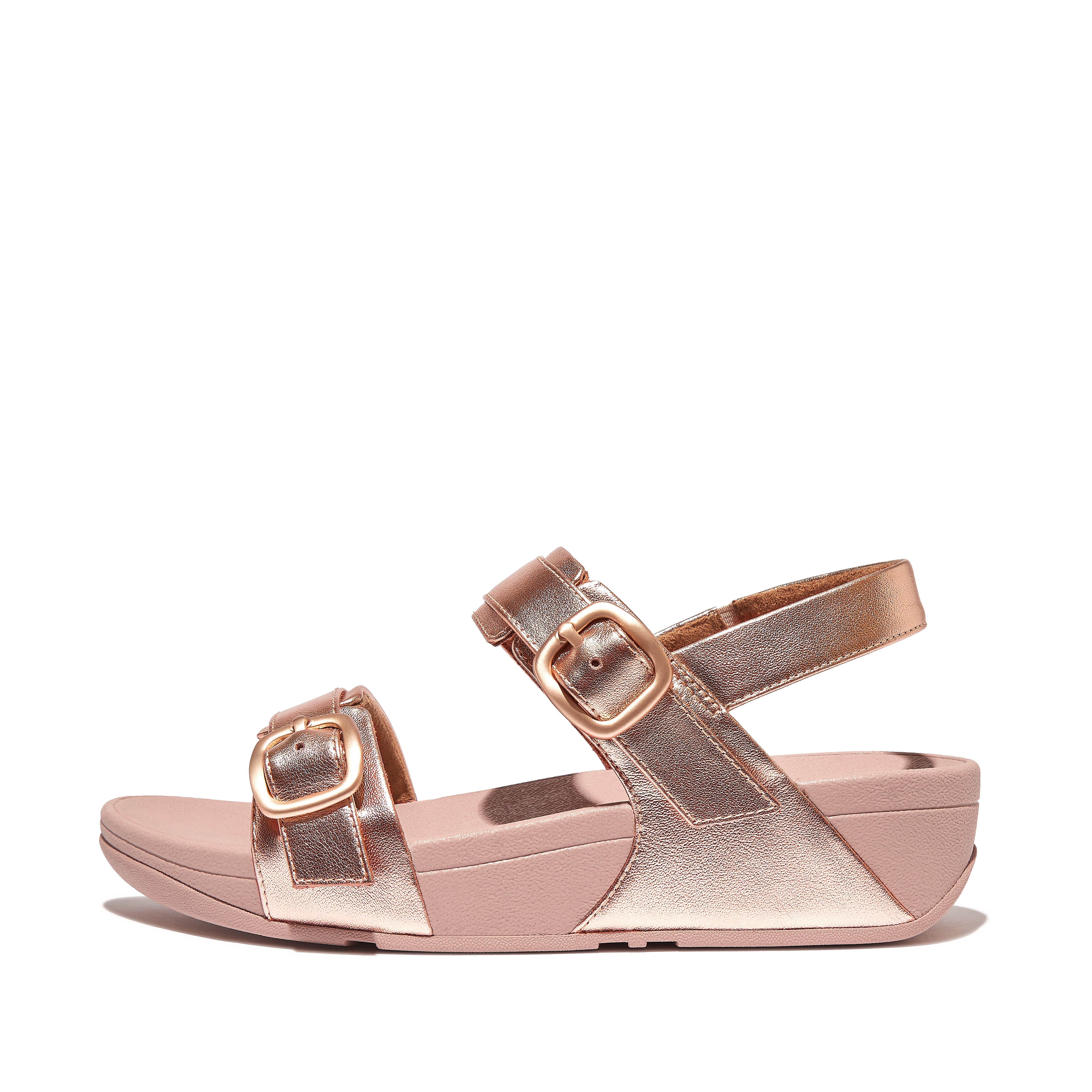 Fitflop Adjustable-Buckle Metallic-Leather Back-Strap Sandals,Rose Gold