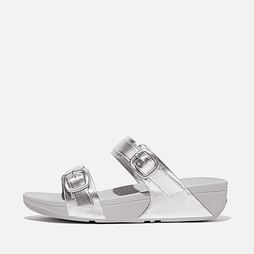 Fitflop Women s LULU Adjustable Metallic Leather Slides Silver Size CA 7