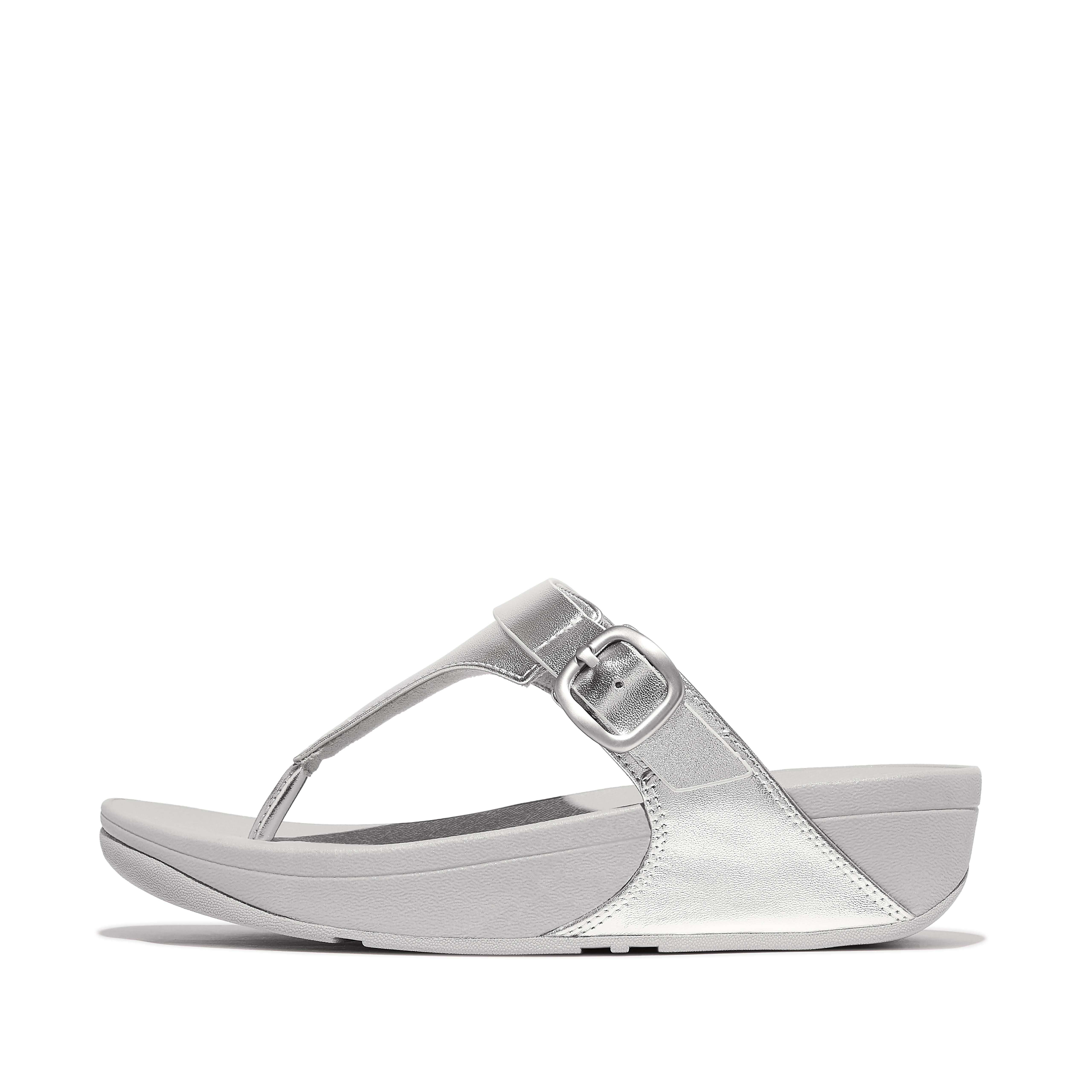 Women LULU Adjustable-Buckle Metallic-Leather Toe-Post Sandals, Full Price