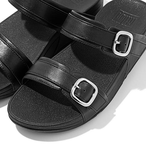 Black PU Faux Leather Buckle Strap Sandals Sliders Sizes 3-7