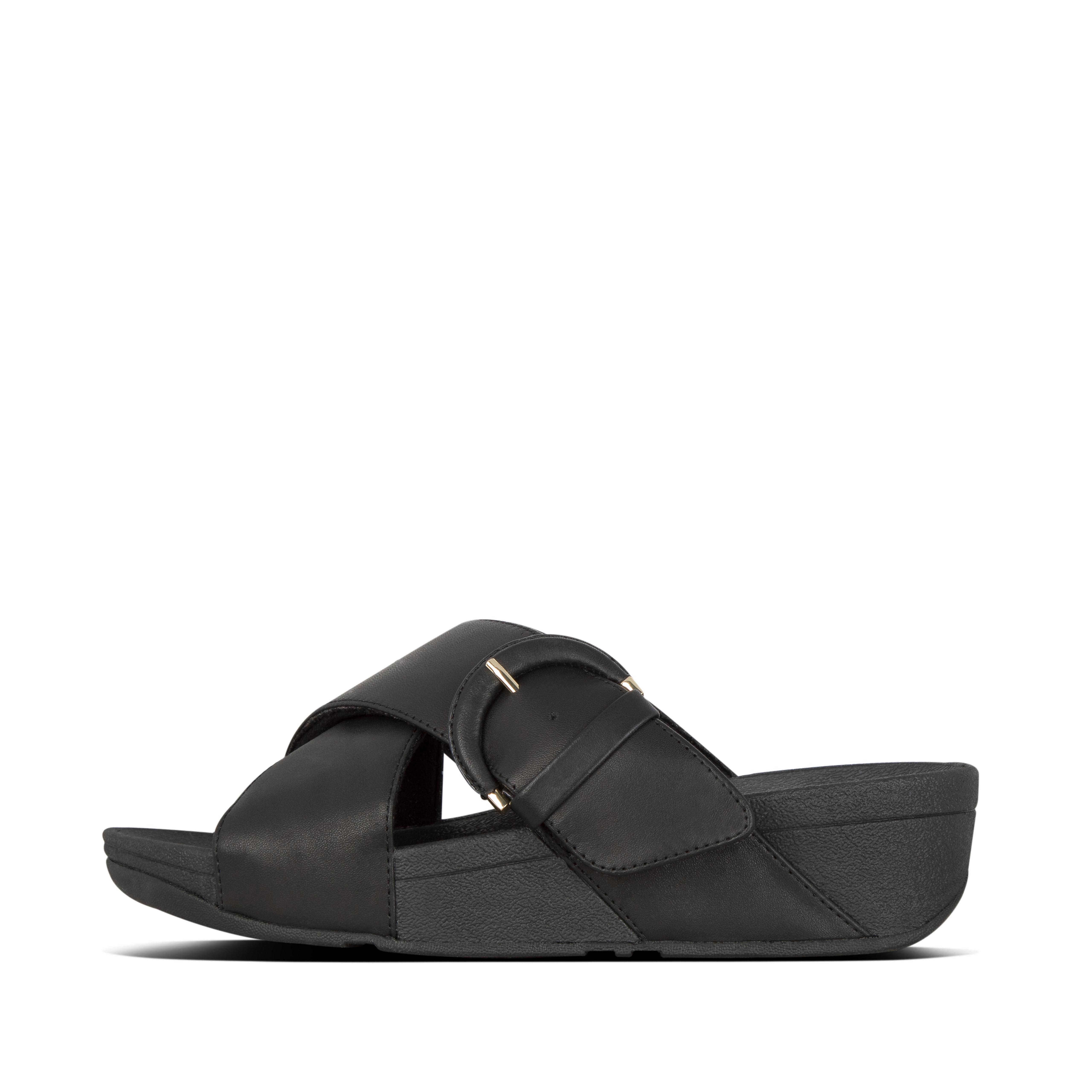 fitflop buckle up leather slides